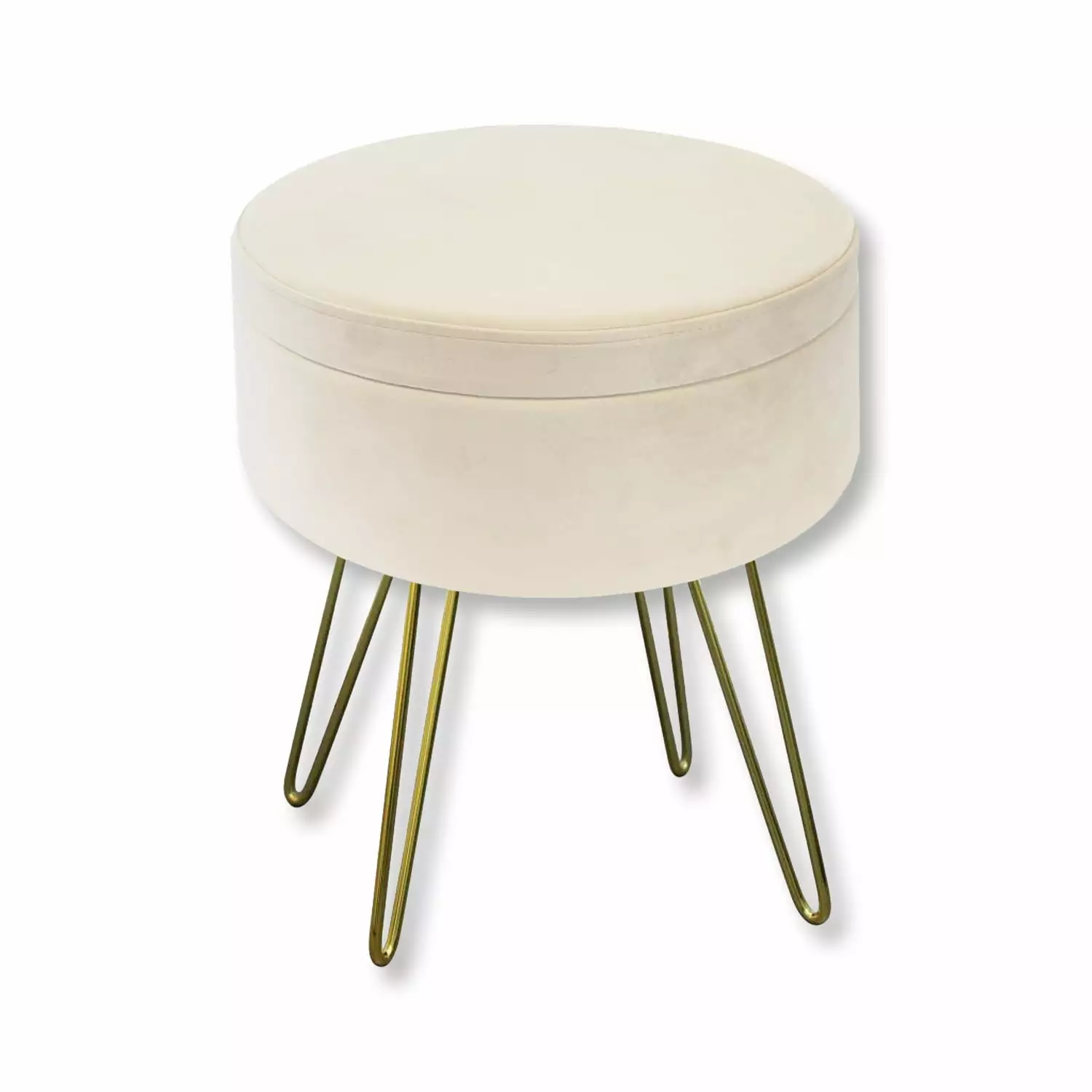 ITY International White Velvet Ottoman Storage and Tray - Metal Base Footstool Ottomans