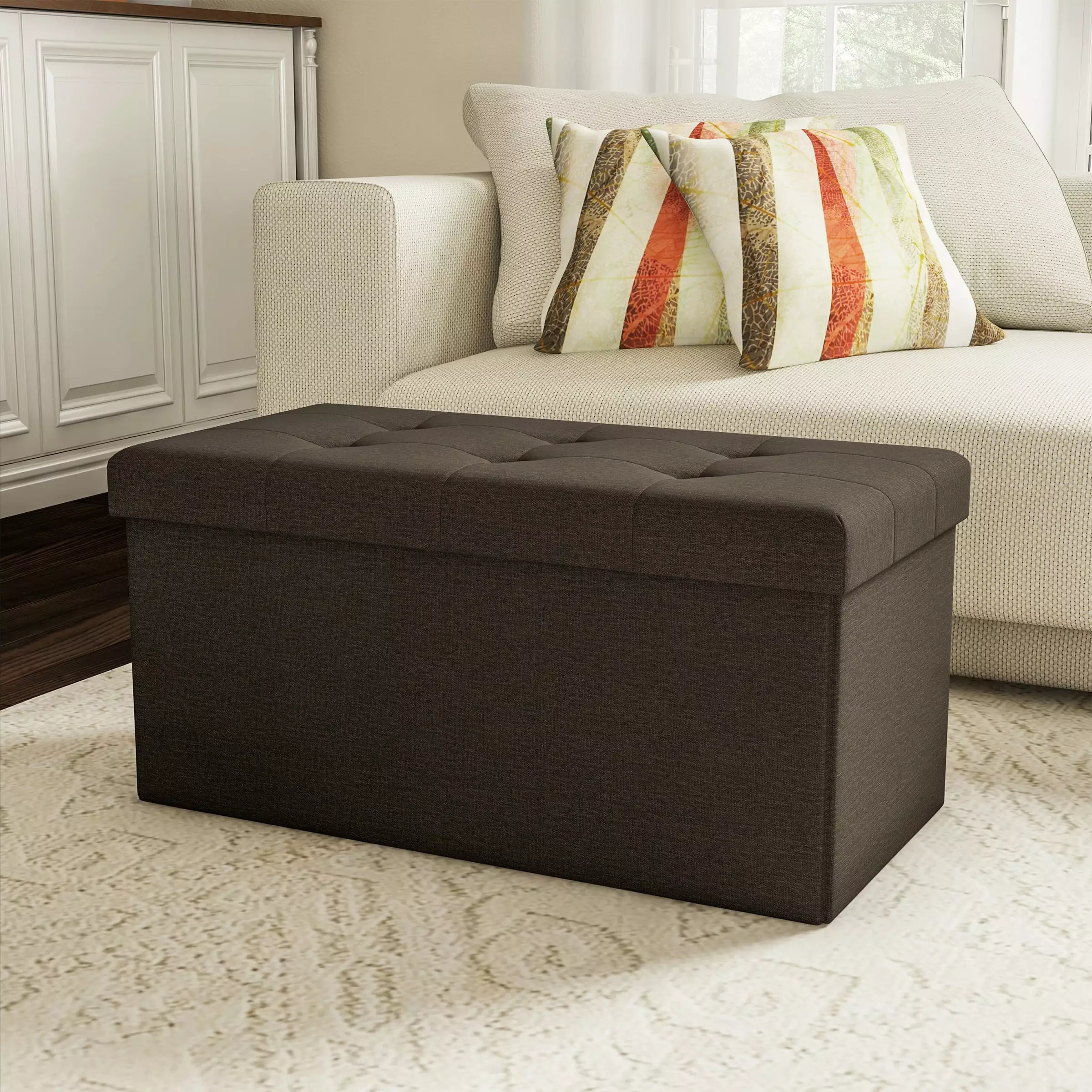 Lavish Home 30 Inch Folding Storage Ottoman Removable Bin Brown Ottomans