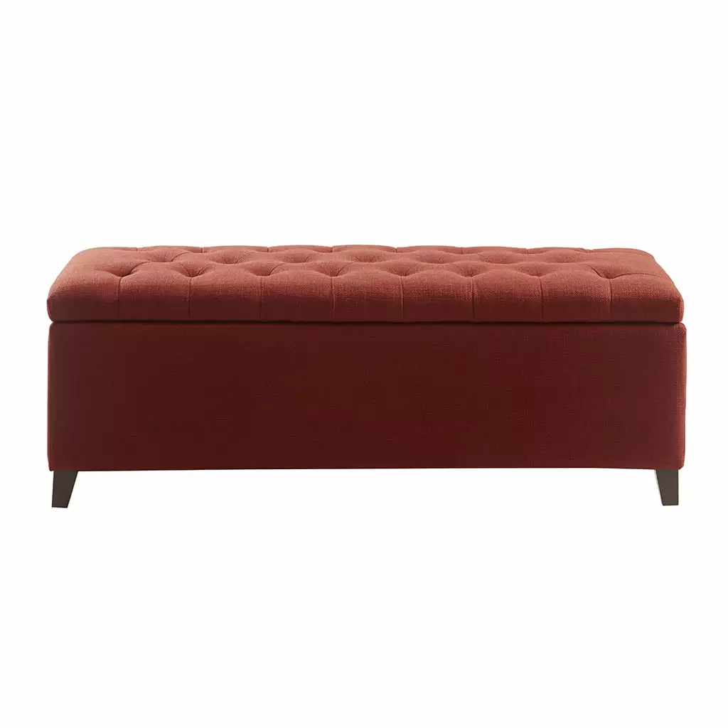 Madison Park Shandra Tufted Top Storage Bench Rust Red Ottomans