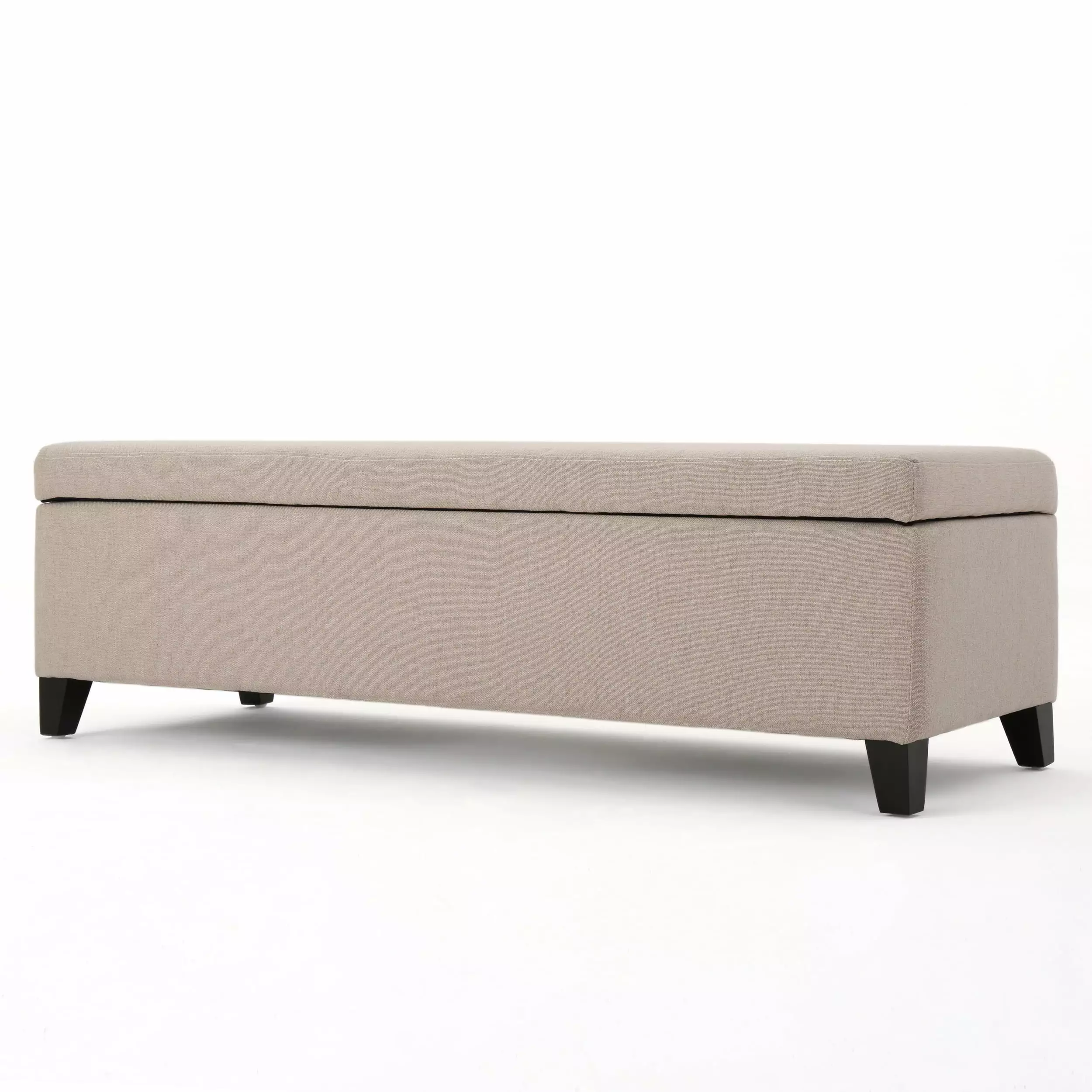 Noble House Abril Fabric Storage Ottoman Wheat Upholstered Footrest Hidden Compartment Ottomans
