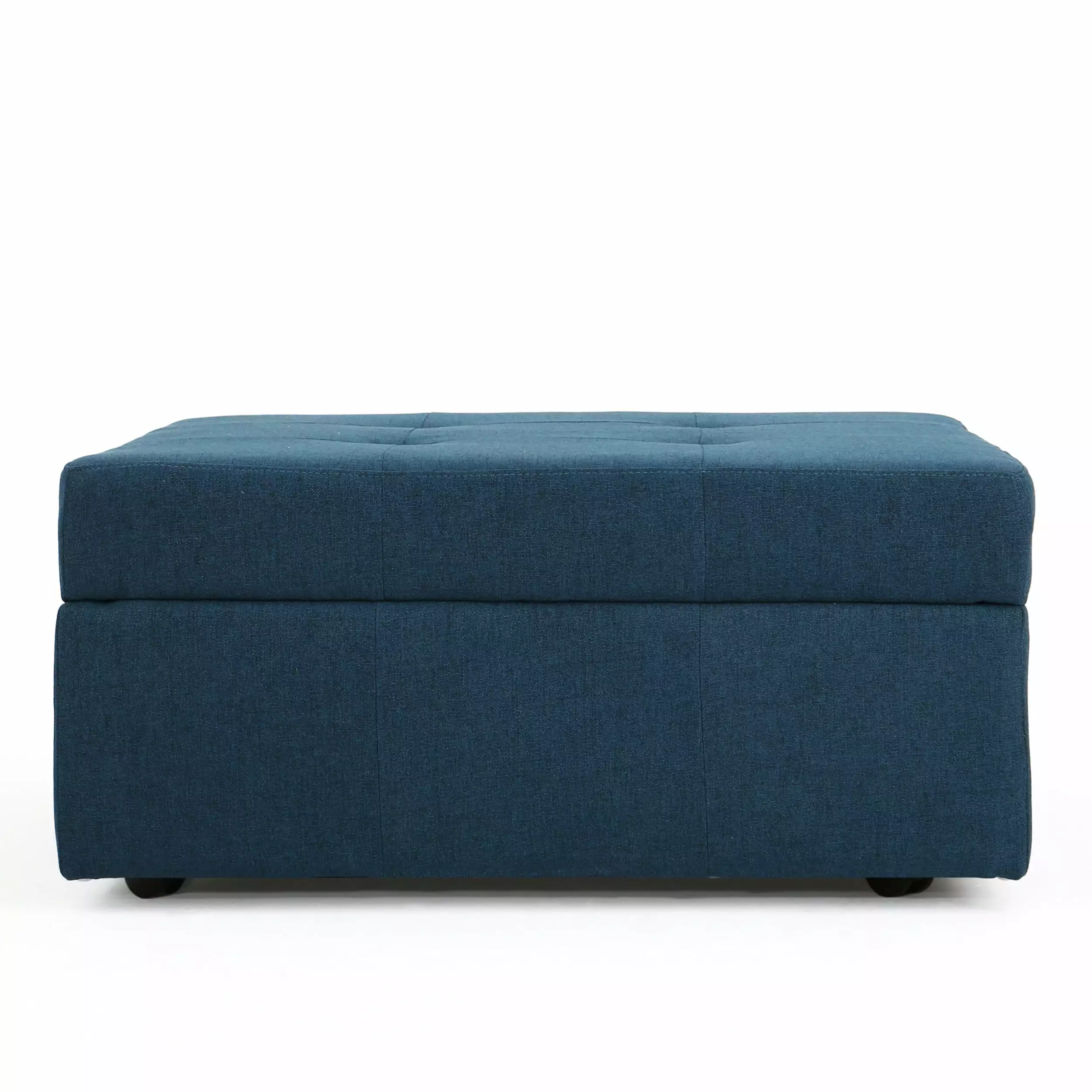 Noble House Chastity Contemporary Tufted Fabric Storage Ottoman Rolling Casters Navy Blue Ottomans
