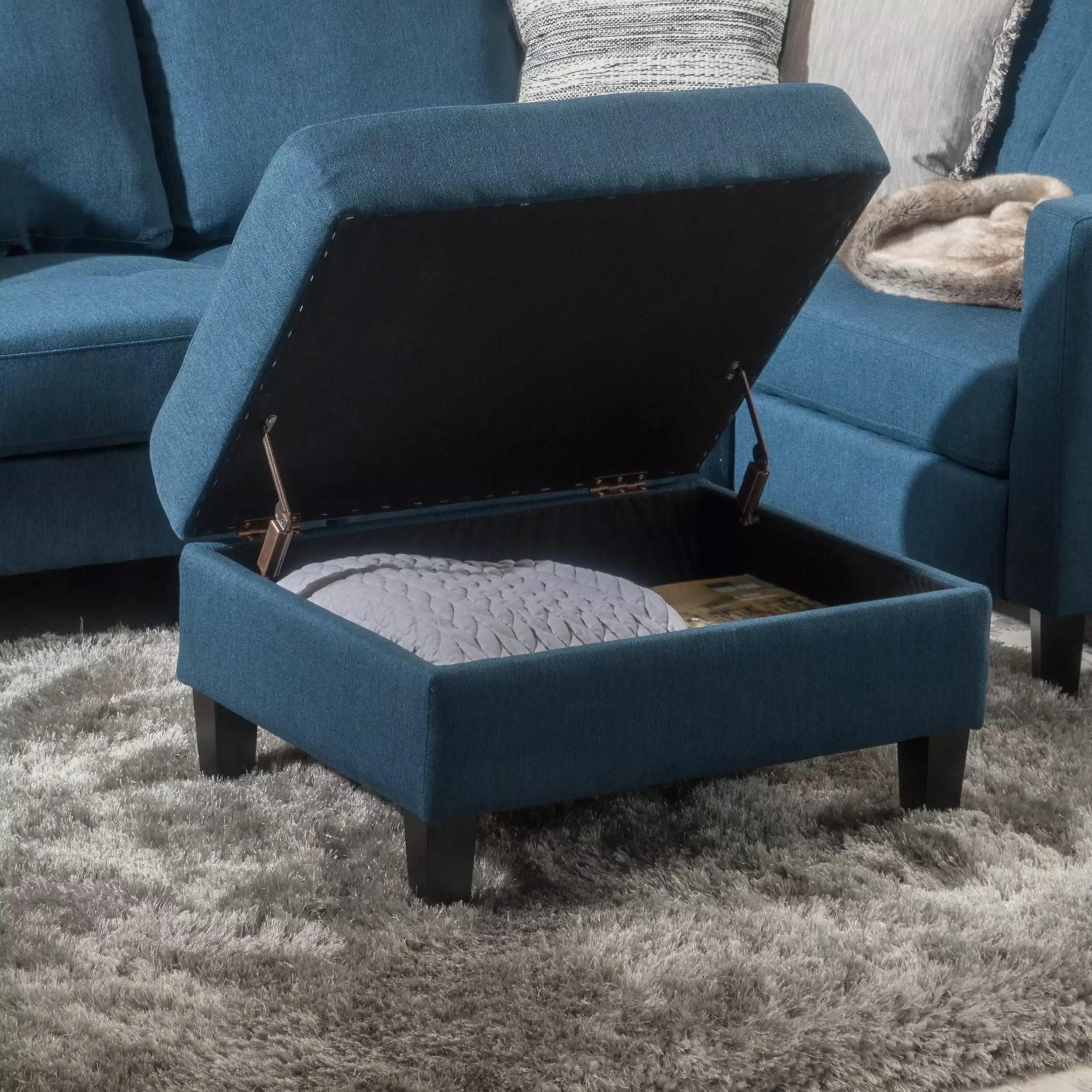 Noble House Fabric Storage Ottoman Dark Blue Ottomans