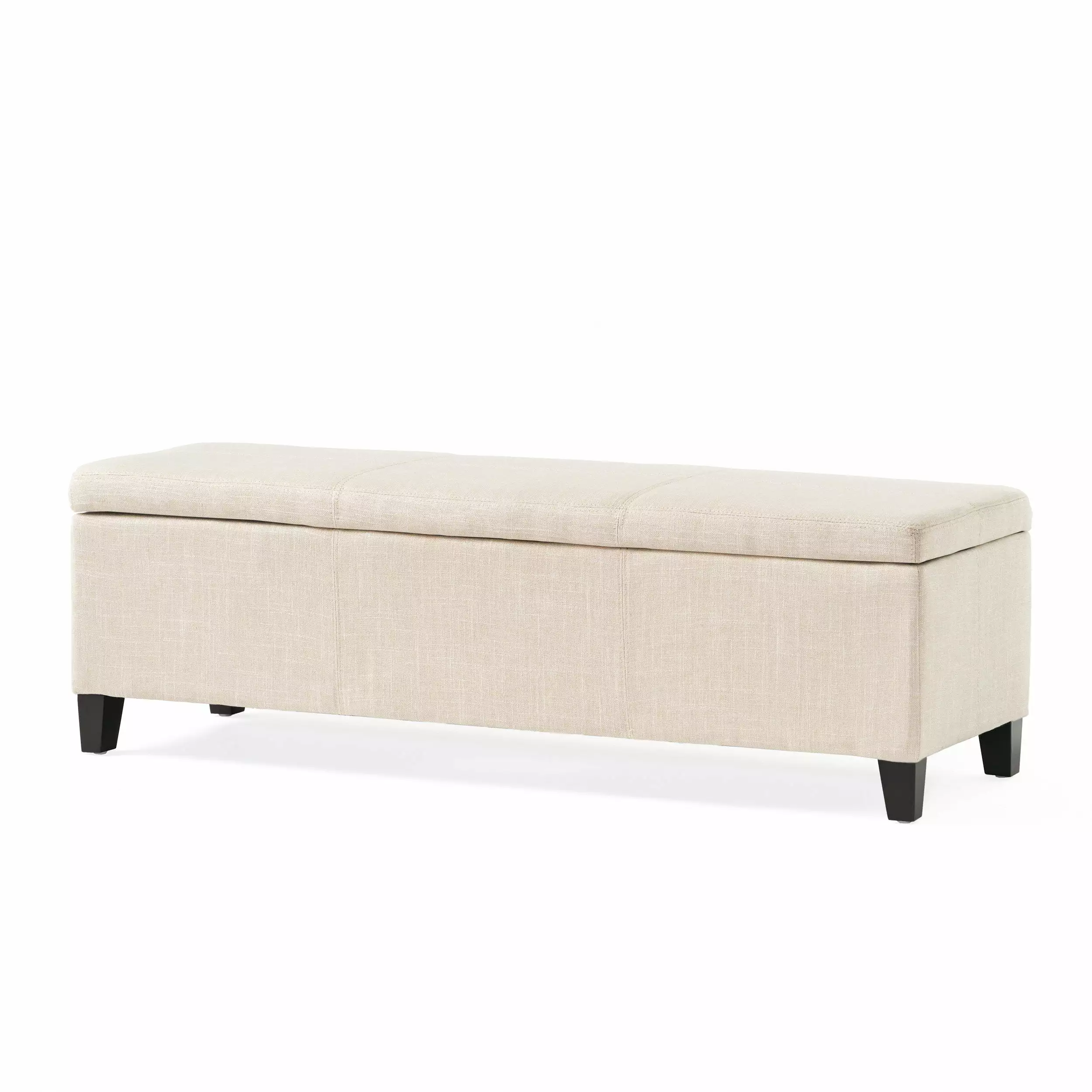 Noble House James Fabric Storage Ottoman Light Beige Lift Top Footrest Ottomans