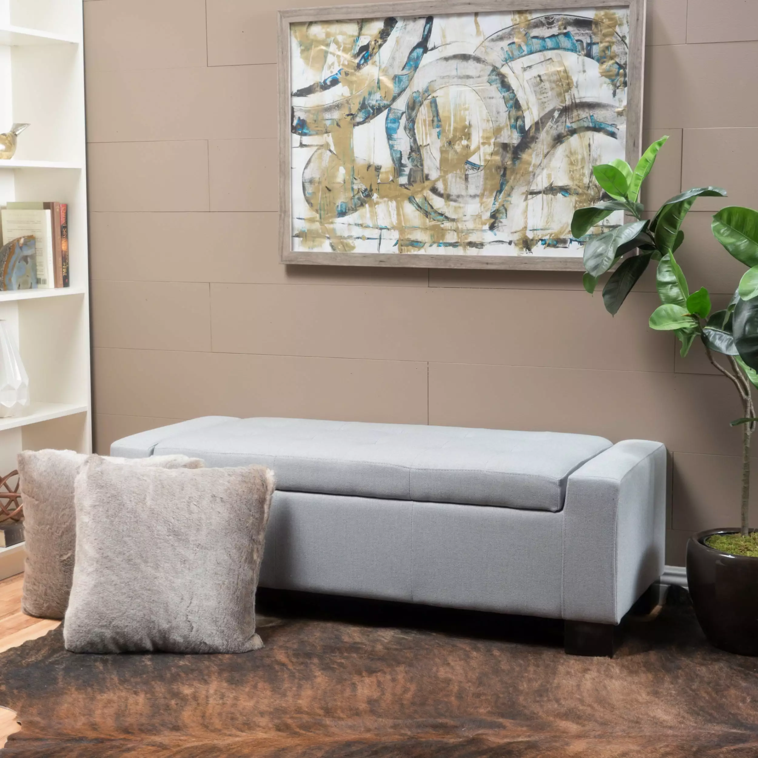 Noble House Layton Rectangular Fabric Lift Top Ottoman Light Gray - Storage Footrest Bedroom Ottomans