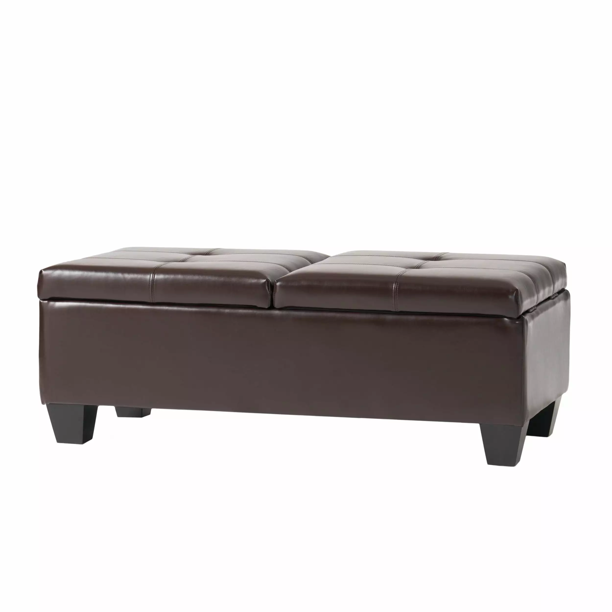 Noble House Logan Chocolate Brown Bonded Leather Storage Ottoman Ottomans