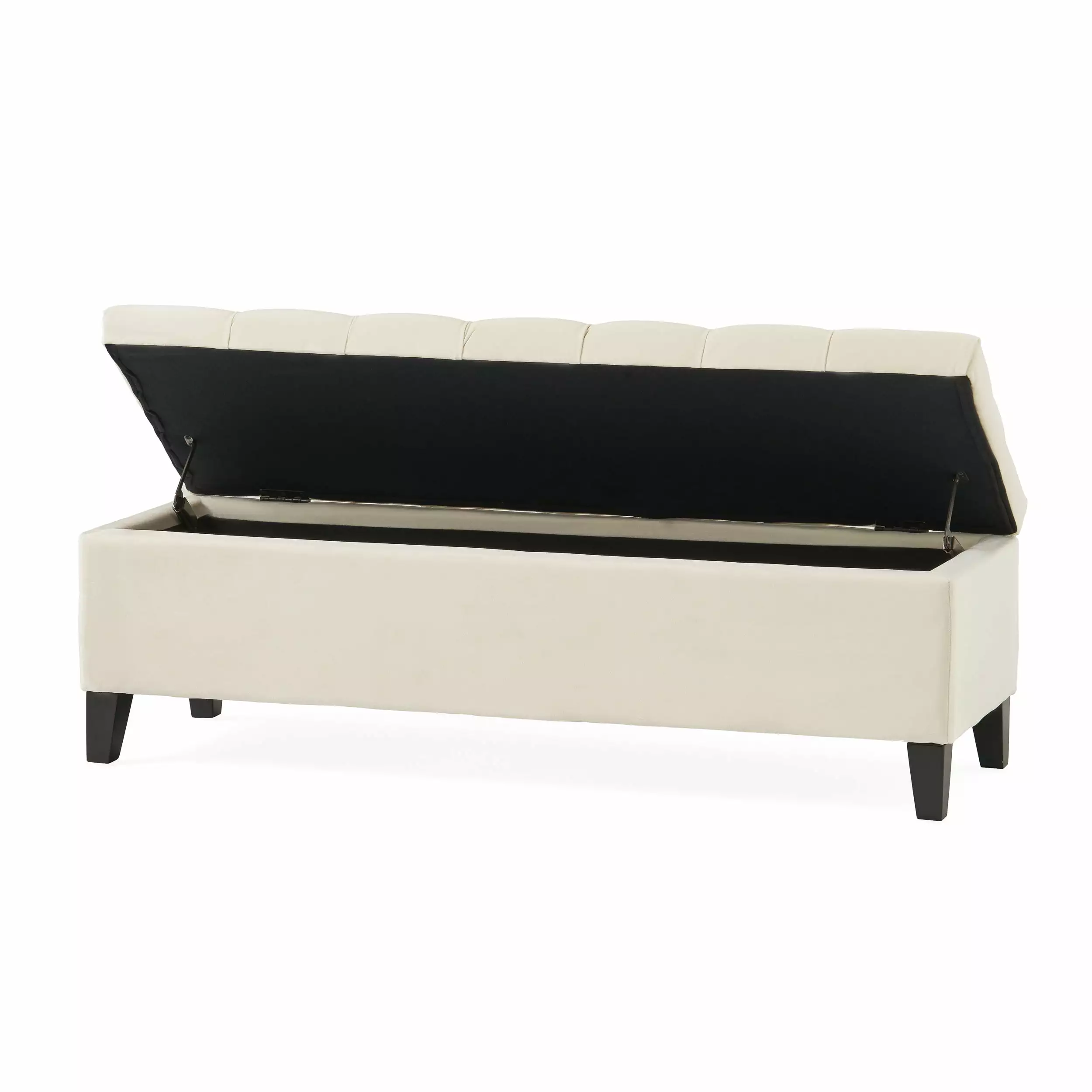 Noble House Oliver Contemporary Button-Tufted Velvet Storage Ottoman Bench Ivory and Dark Brown Ottomans