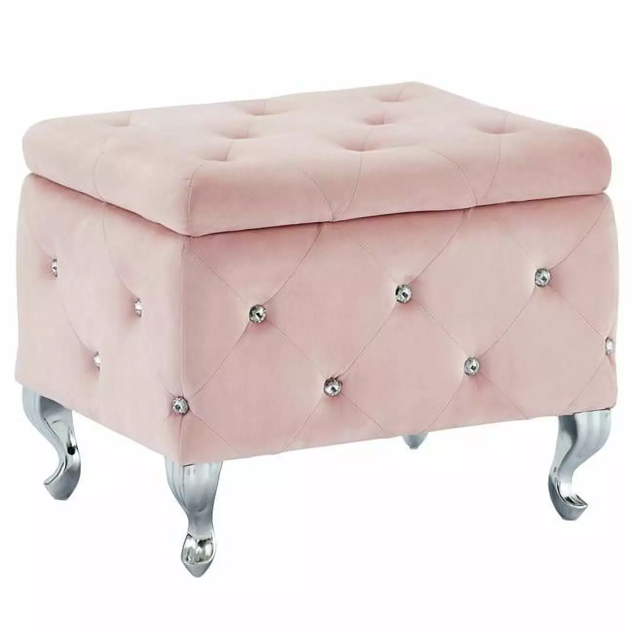 Nspire Monique Square Storage Ottoman Blush Pink & Chrome - Modern and Stylish Ottomans Nspire Toys