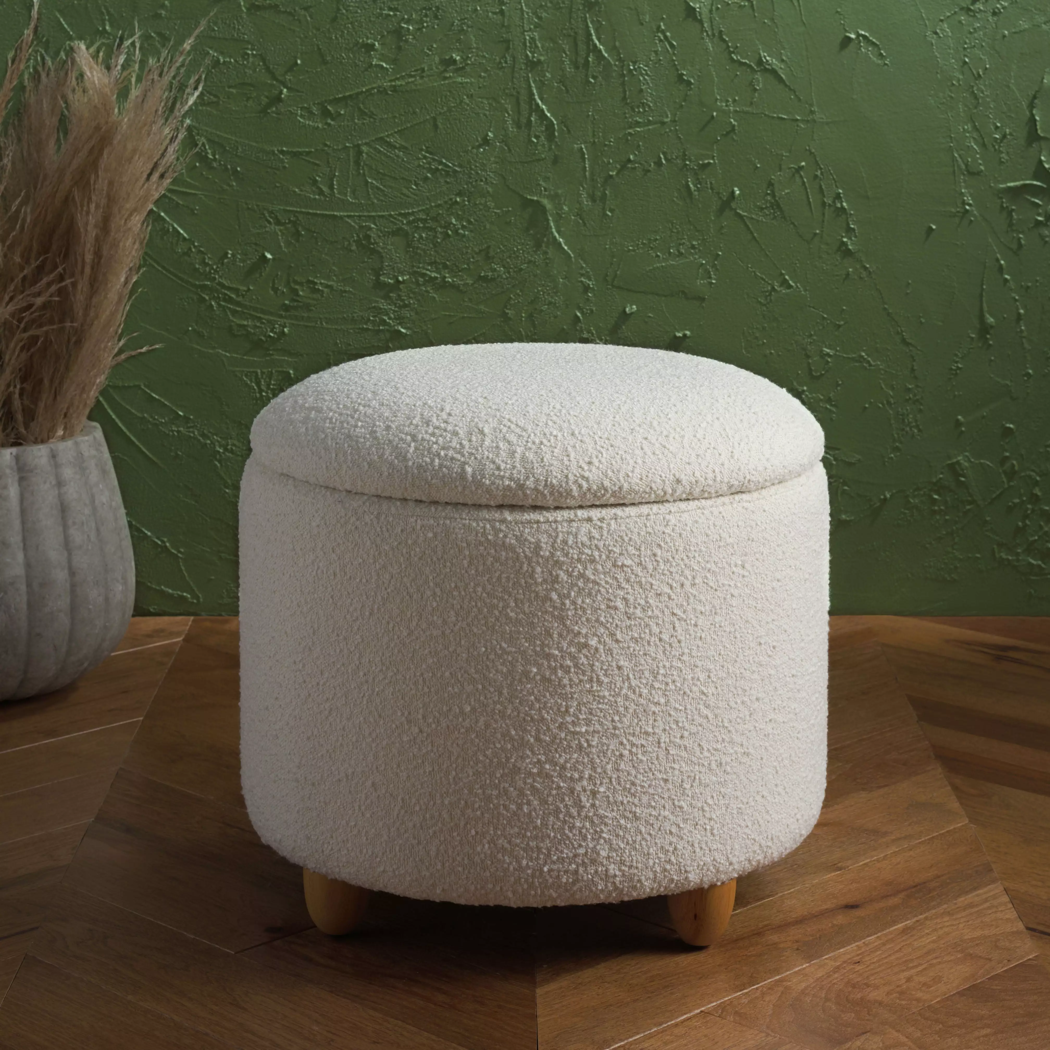SAFAVIEH Couture Mariabella Modern Boucle Ottoman Storage Ivory - Luxury Living Room Furniture Ottomans