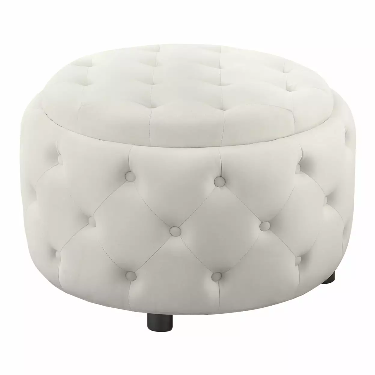 Lina 28 Inch Round Ottoman Storage Pearl White Vegan Faux Leather - Saltoro Sherpi Collection Ottomans