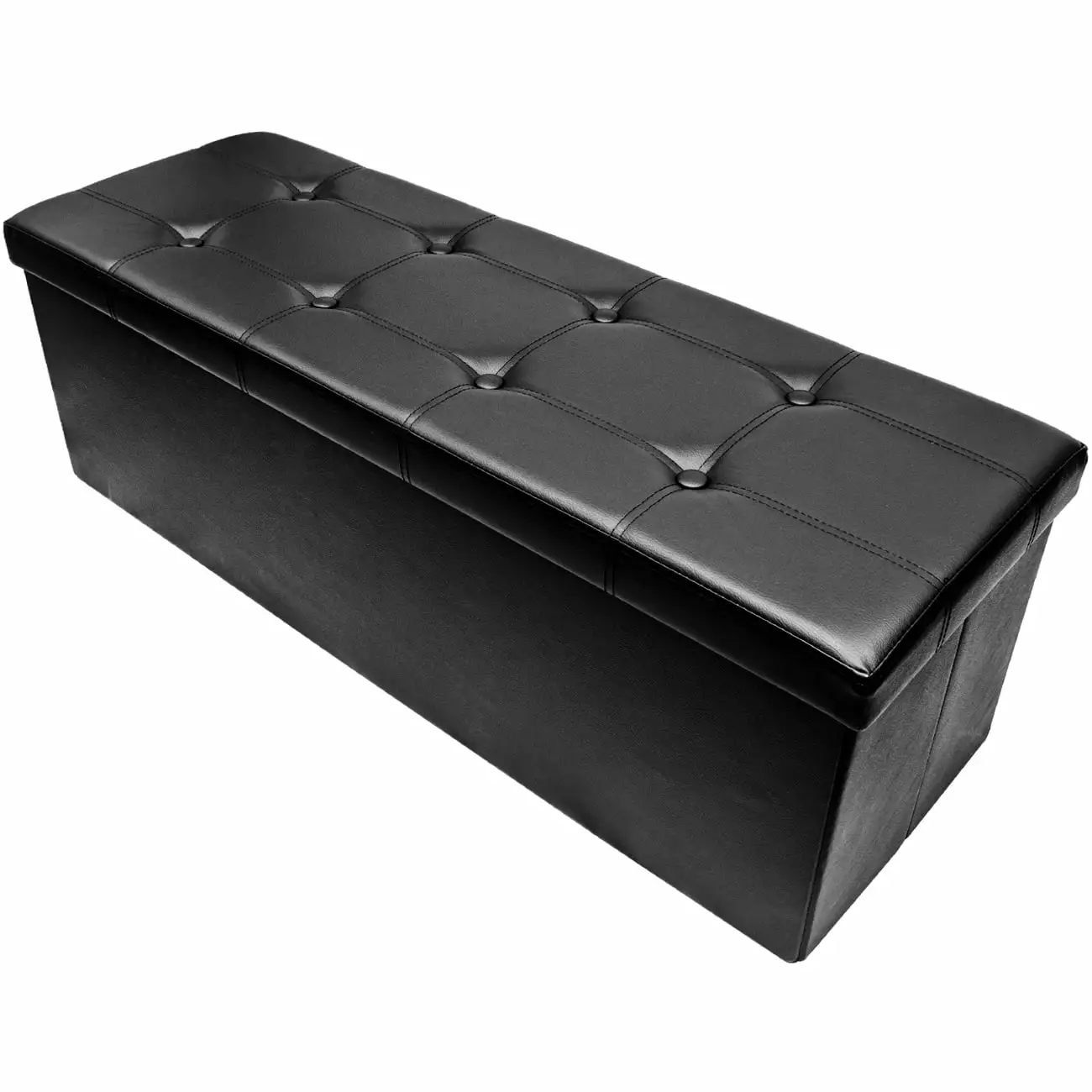 Sorbus Storage Bench Chest Collapsible Folding Bench Ottoman Cover Black Faux Leather Ottomans