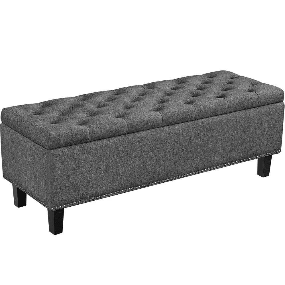 Topeakmart Modern Velvet Button-Tufted Storage Bench Entryway Bedroom Dark Gray Benches