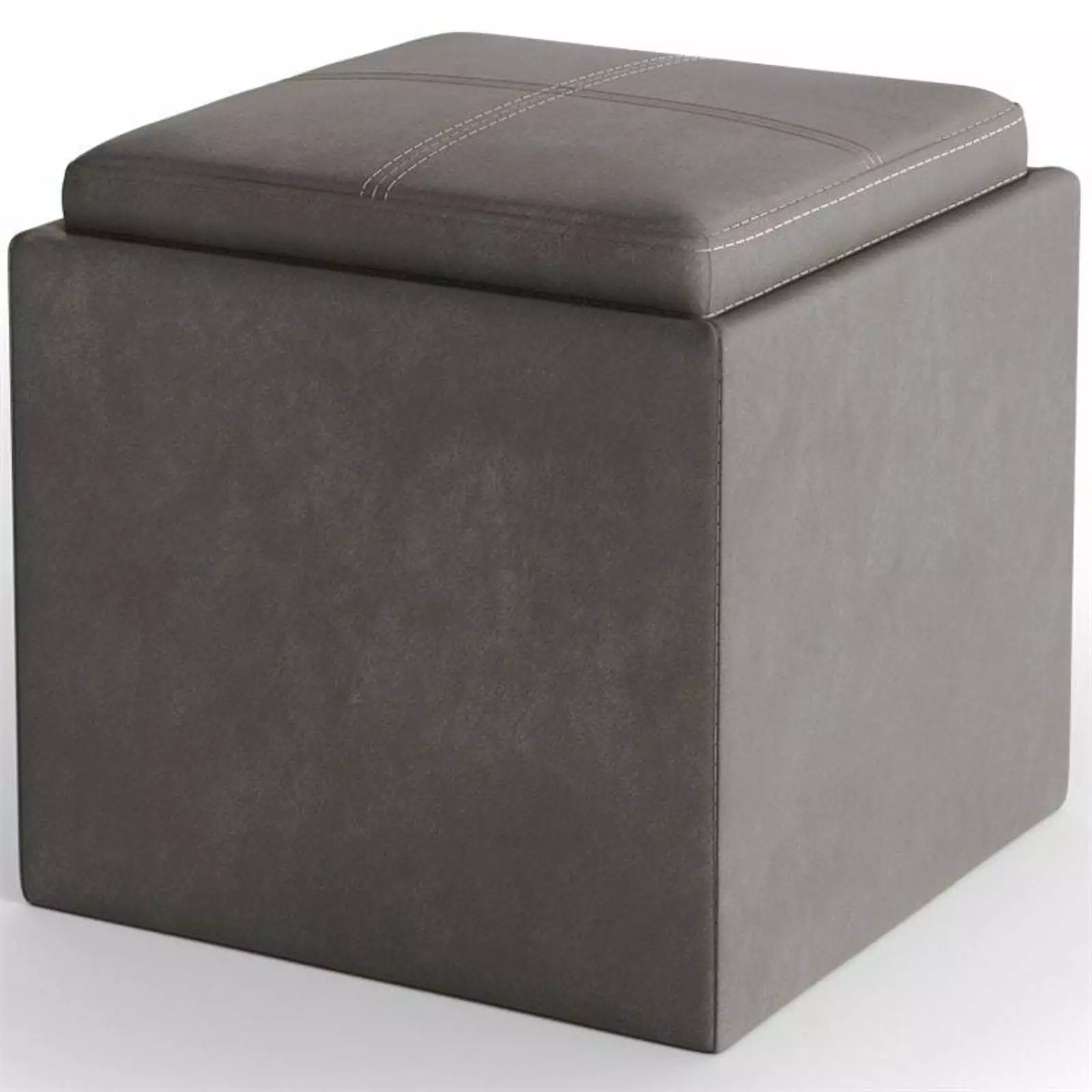 Trent Home Square Faux Leather Storage Ottoman Tray Slate Gray Ottomans