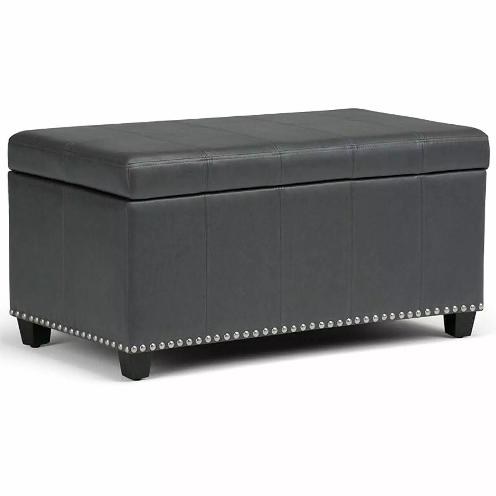 Trent Home 34 Transitional Rectangle Ottoman Bench Stone Gray Faux Leather Ottomans