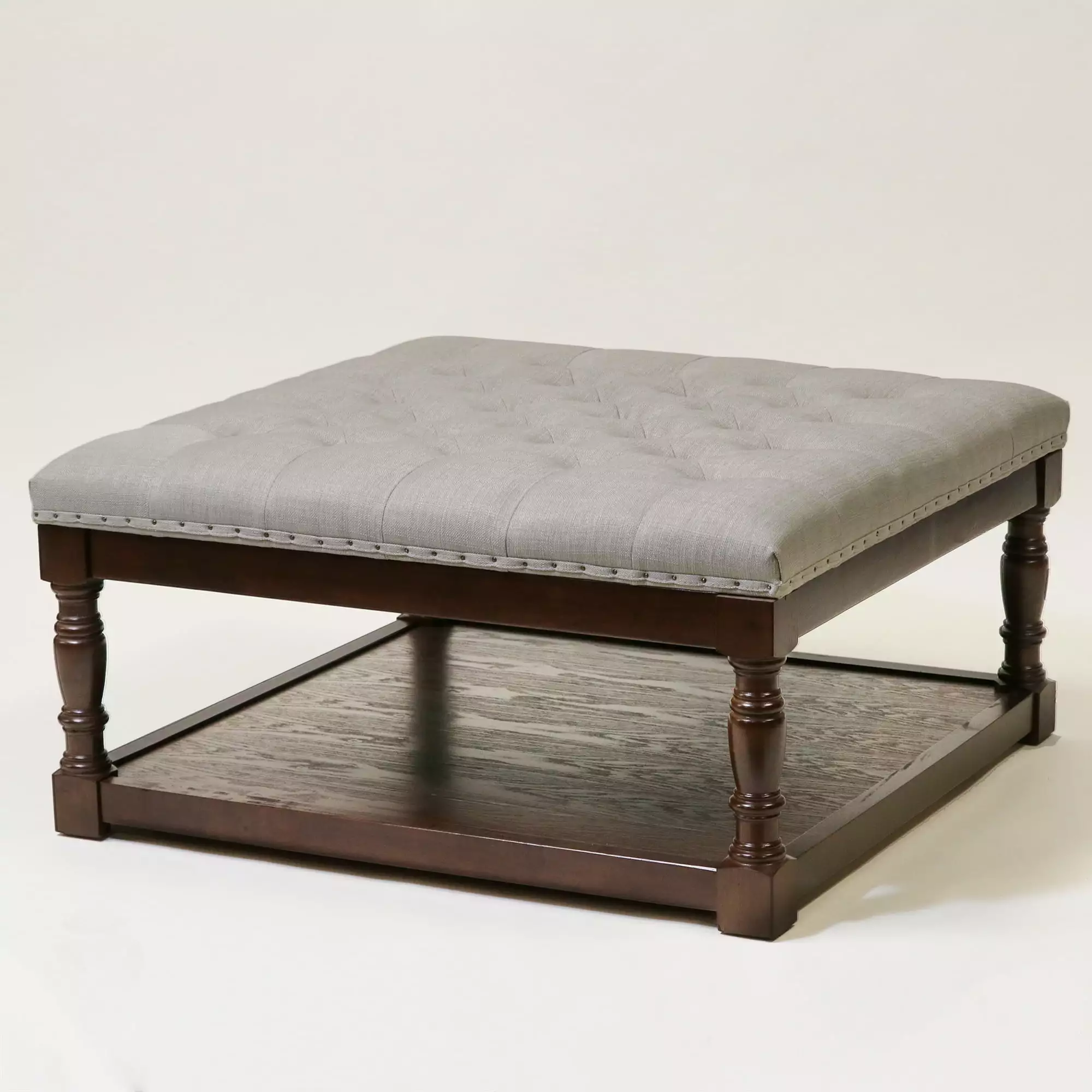 Cairona Tufted Textile 34 Inch Shelved Ottoman Brown and Gray Ottomans Warehouse of Tiffany