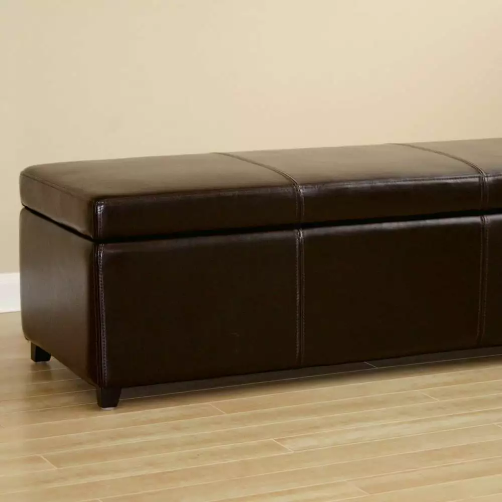 Baxton Studio Dark Brown Faux Leather Storage Bench Ottoman Stitching Benches Wholesale Interiors