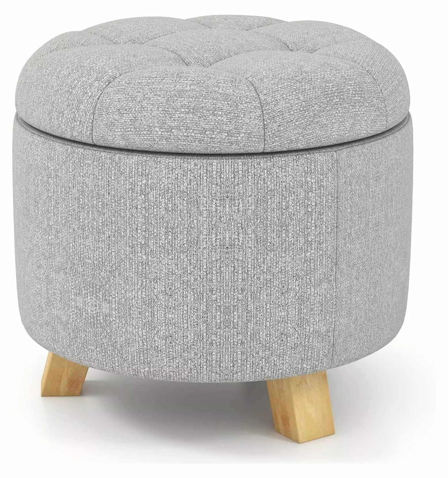 XylehR Round Fabric Storage Ottoman Removable Lid and Solid Wood Legs - Multifunctional Foot Rest Stool Ottomans