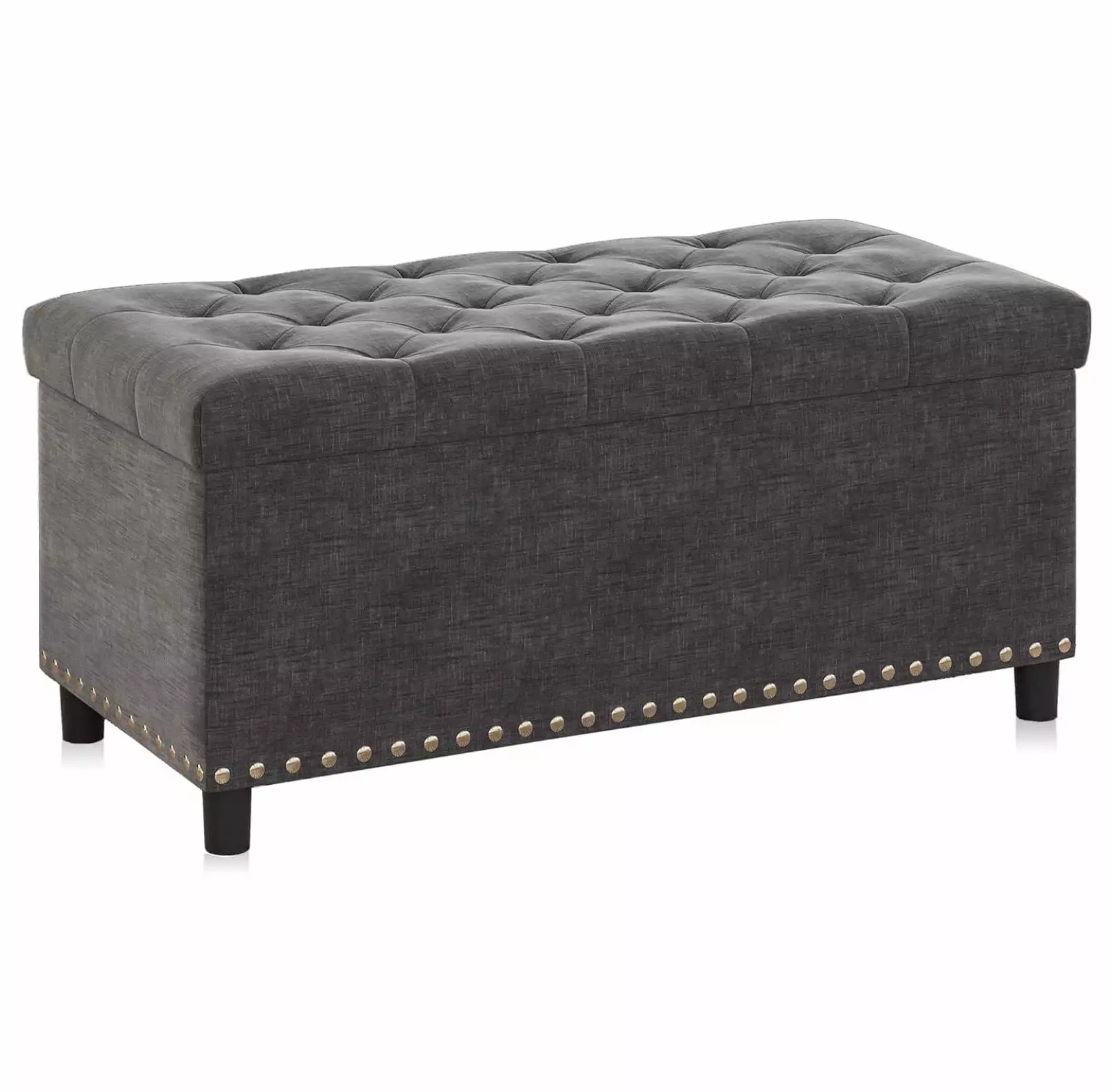 YOSITiuu 35 Inch Button-Tufted Linen Storage Ottoman Bench Living Room Entryway Hallway Supports 300lbs Dark Grey Benches