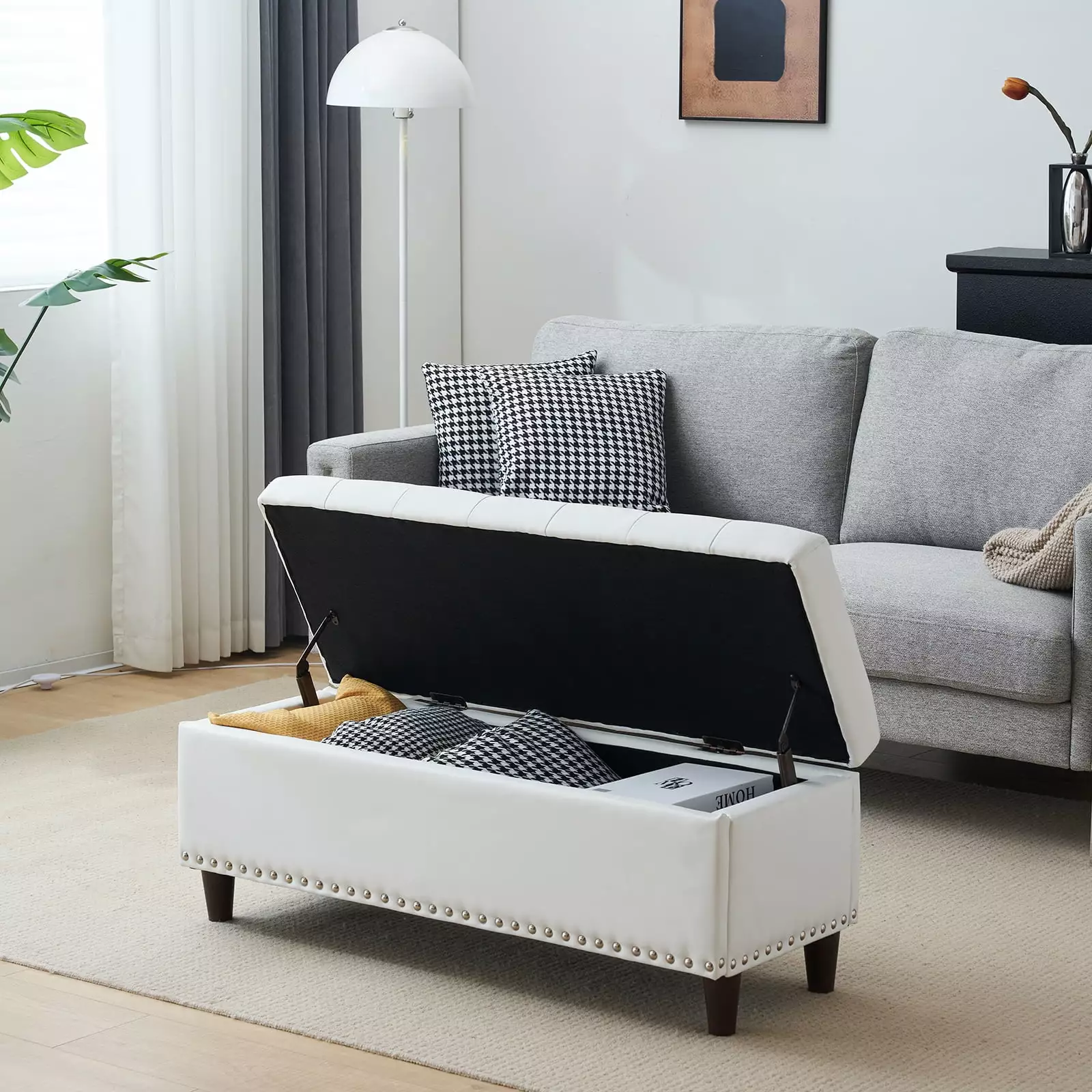 Zimtown 43 Inch PU Leather Storage Ottoman Flip-up Lid Organizer Footstool Living Room Ottomans
