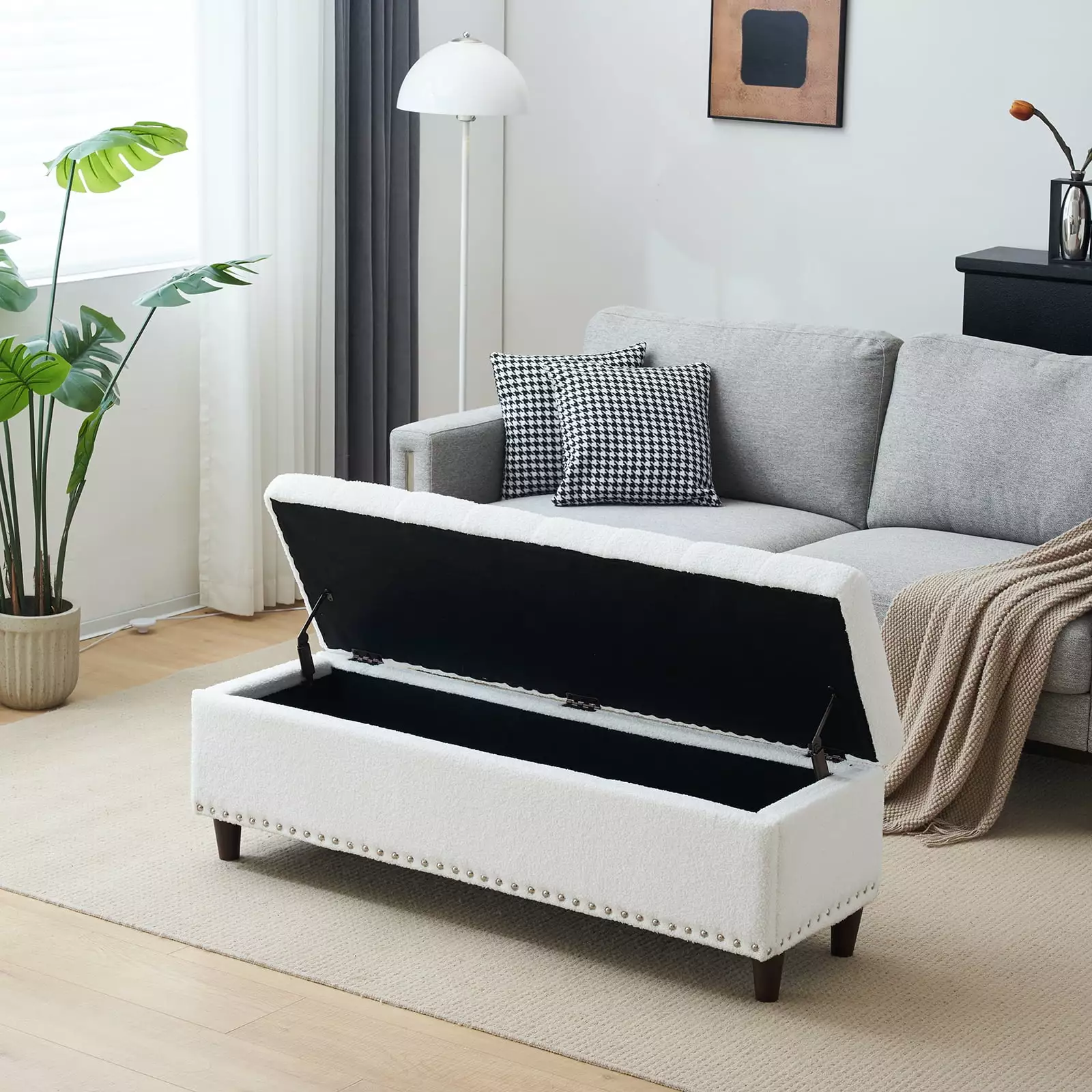 Zimtown 43 Inch Tufted Storage Ottoman Bench Flip-up Lid Off White Ottomans