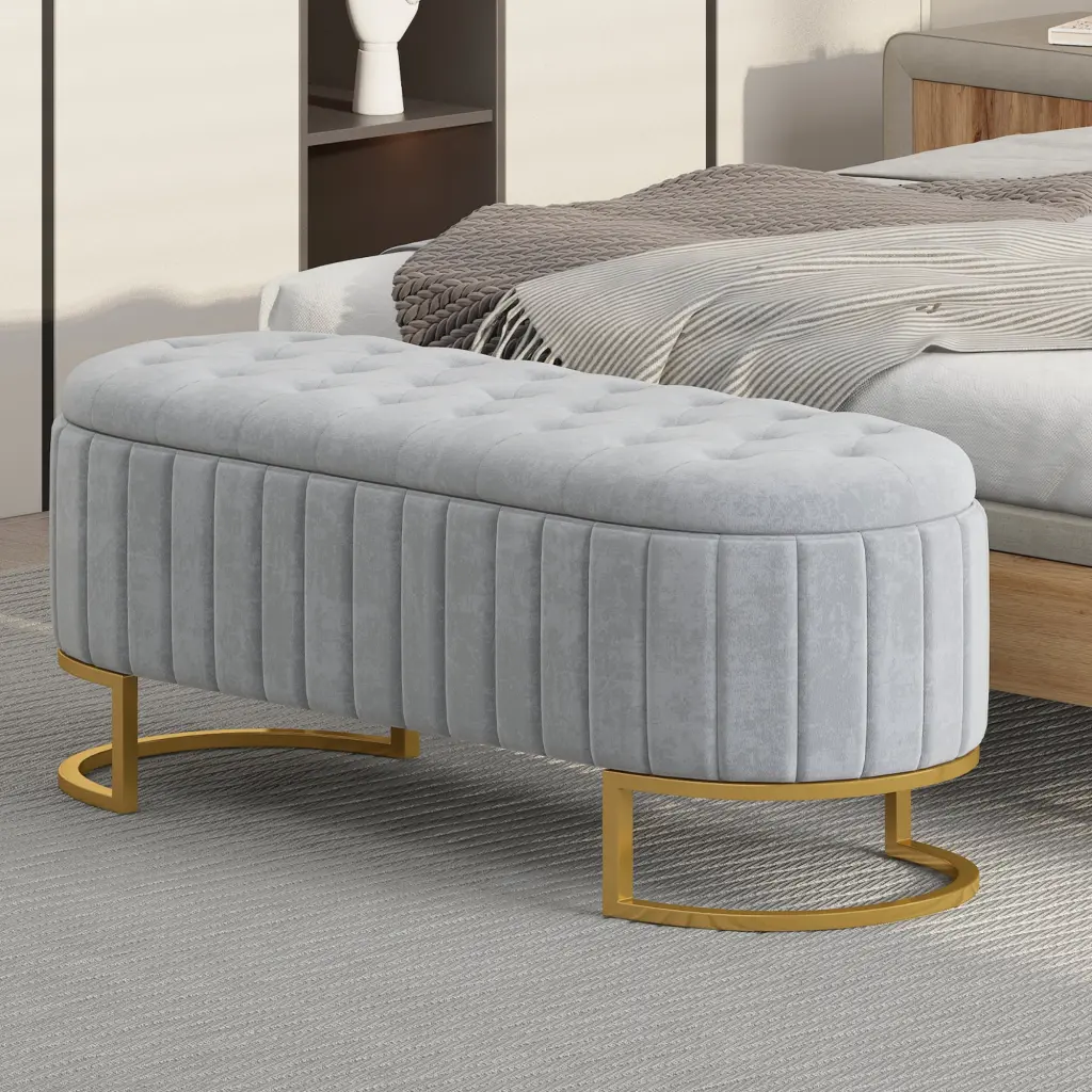 Velvet Sofa Multifunctional Storage Metal Legs Bedroom Living Room Gray ForestHymn
