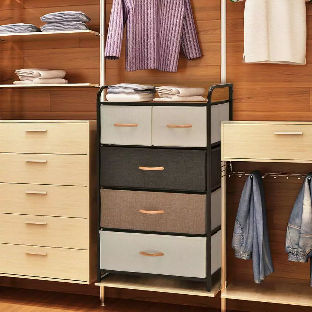 4-Tier Organizer Tower Steel Frame Wooden Top Storage 5-Drawer Dresser CostwayINC