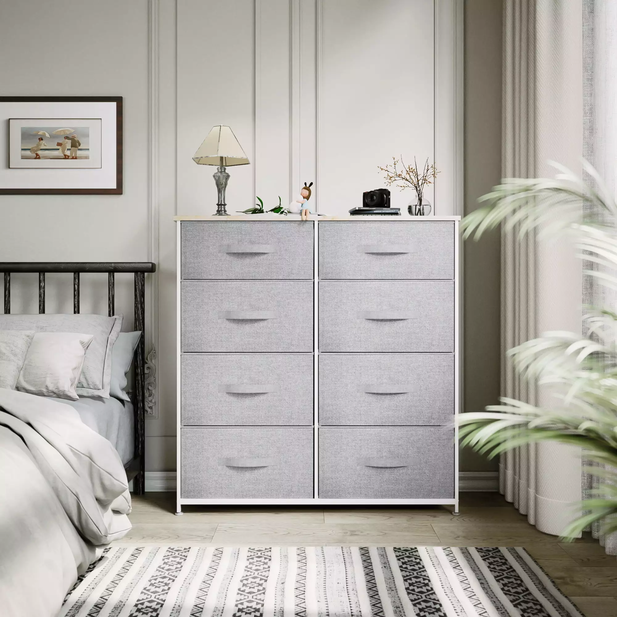 Dextrus High Storage Tower 8 Fabric Drawers Arranger Unit Steel Frame Light Gray