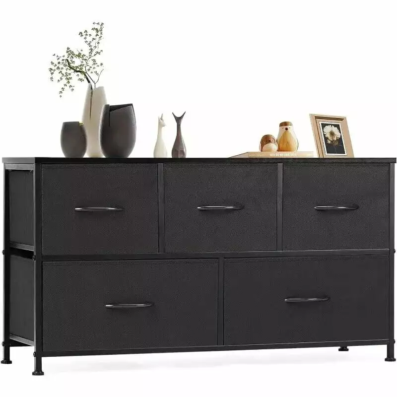 Black 5 Drawer Dresser Storage Tower Productive Bedroom Organization NOBRAND