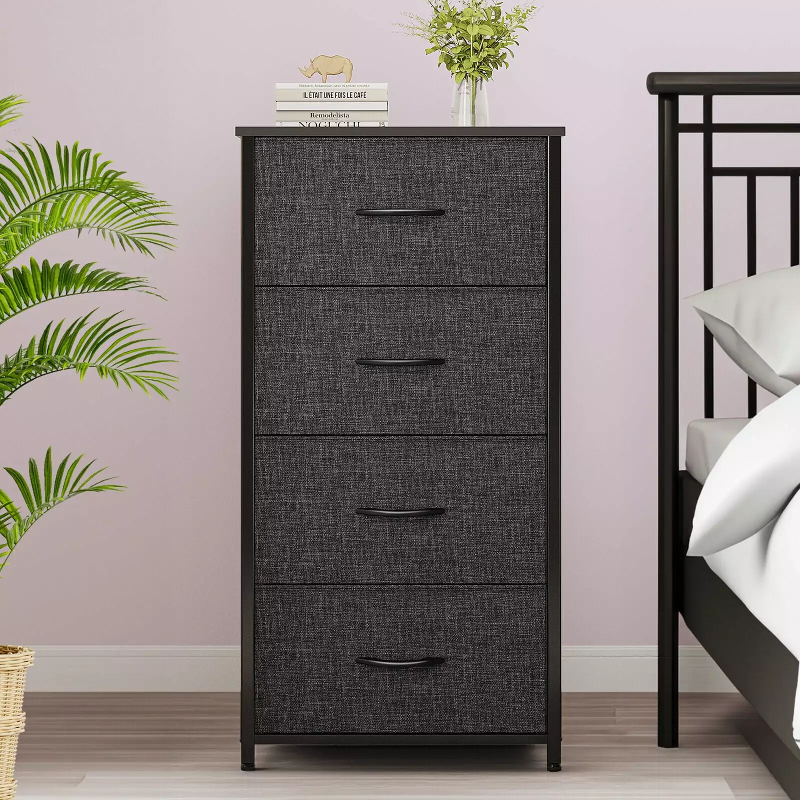 4 Drawers Dresser Black Arranger Unit - Bedroom Bedside Storage Tower Clothes and Accessories UNBRAND