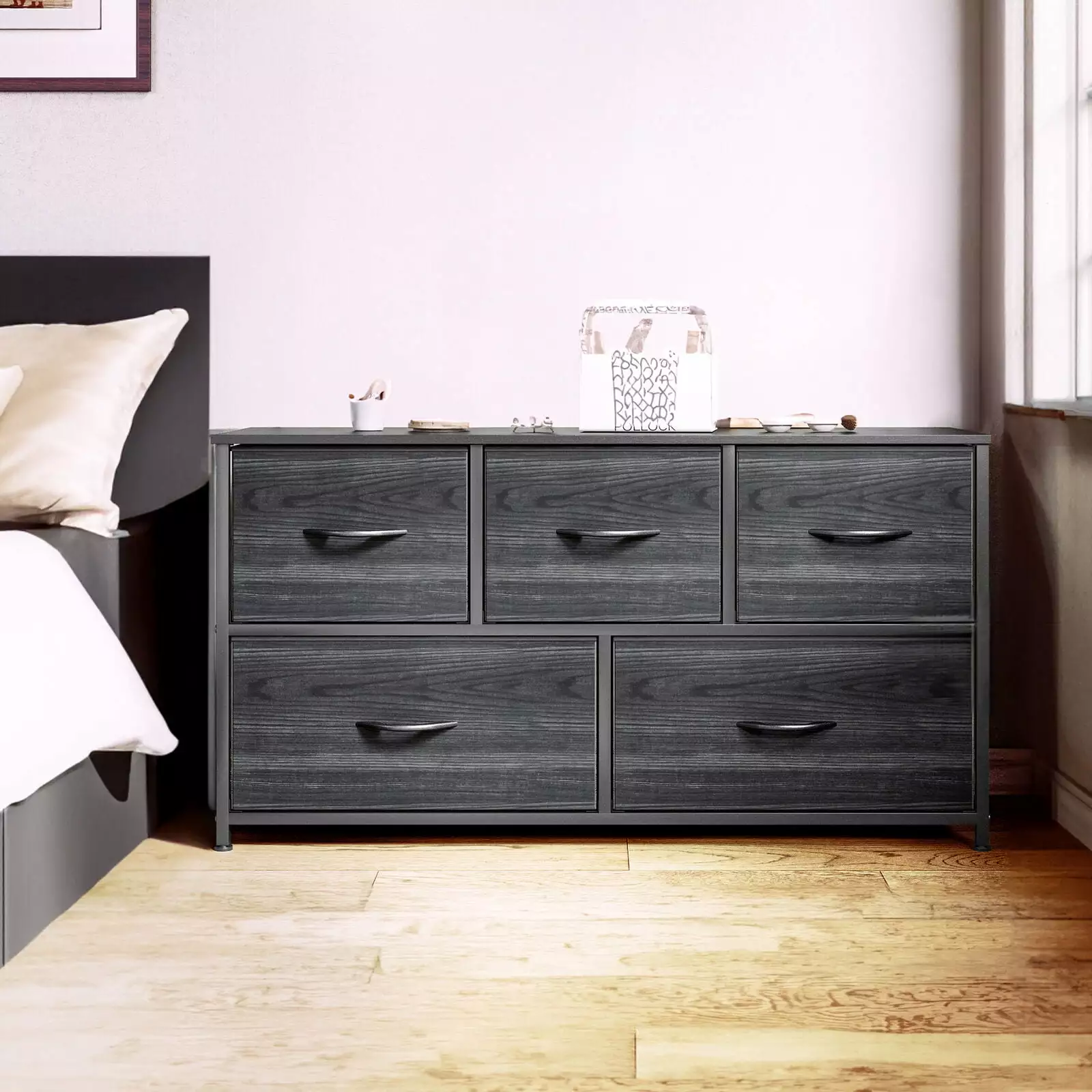 Dresser Storage Tower 5 Drawers Extra Wide Bedroom Hallway Entryway Closets UNBRAND