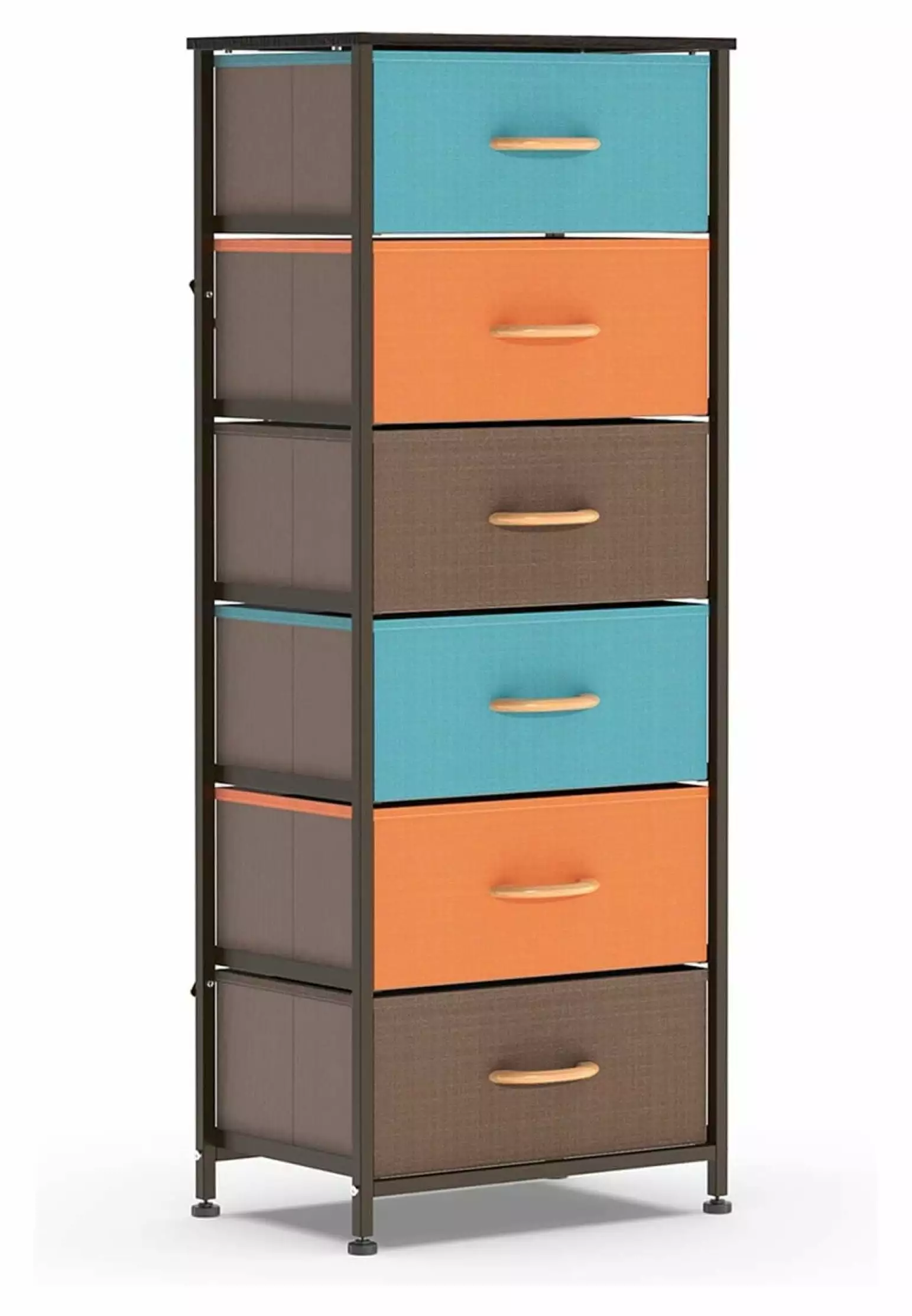 Zengpin Vertical Dresser Storage Tower 6 Drawers Fabric Arranger Bedroom Hallway Entryway Closets Brown Orange Green