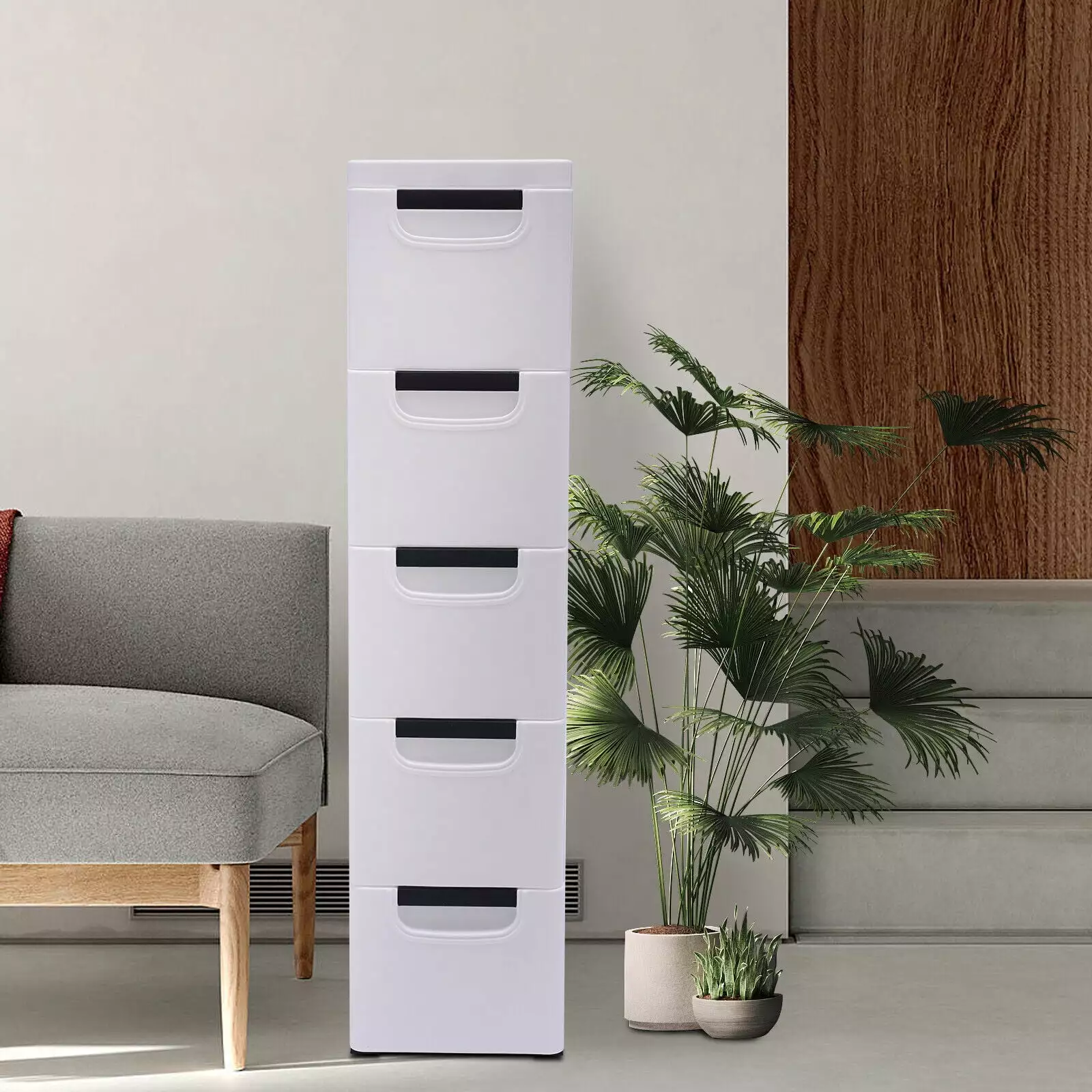 ZhdnBhnos 5 Tiers Bedroom Storage Cabinet Arranger Case Plastic Drawers Dresser White