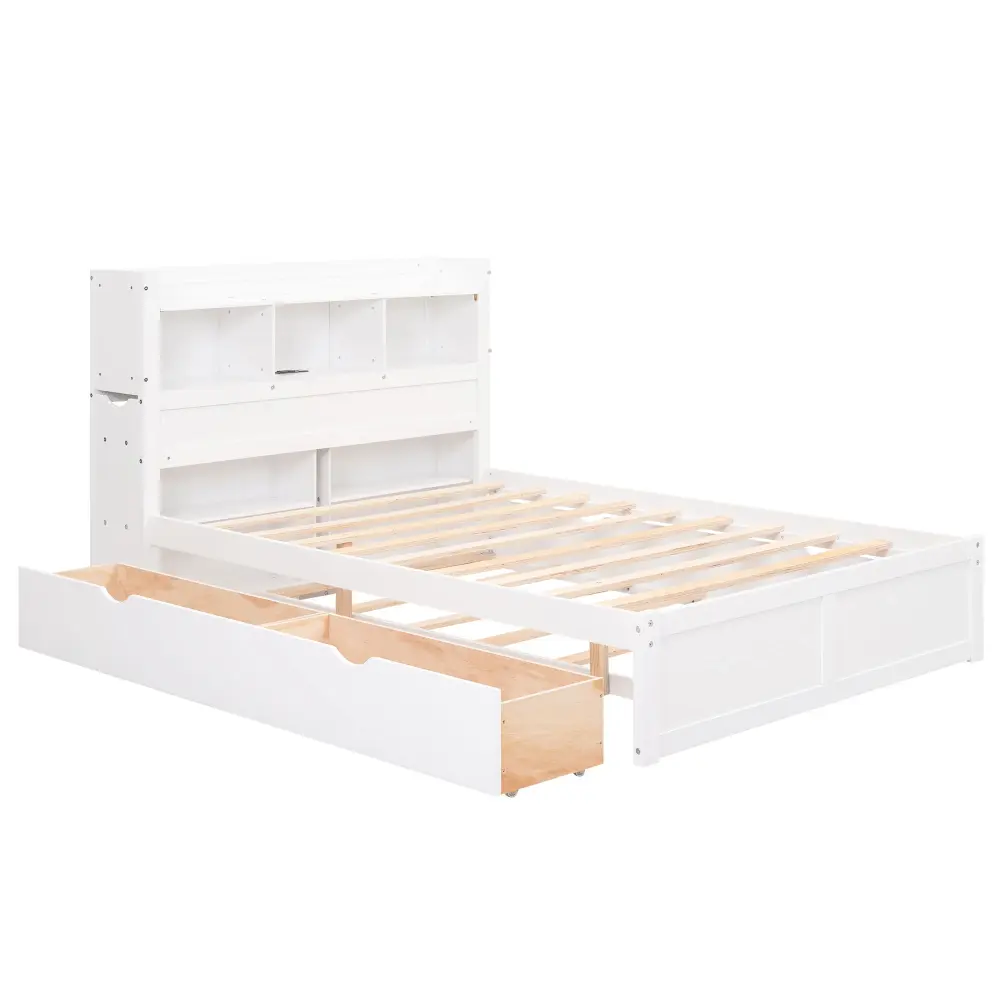 Storage Platform Bed Pull Out Shelves, Trundle, And 2 Drawers 14 Inch Height