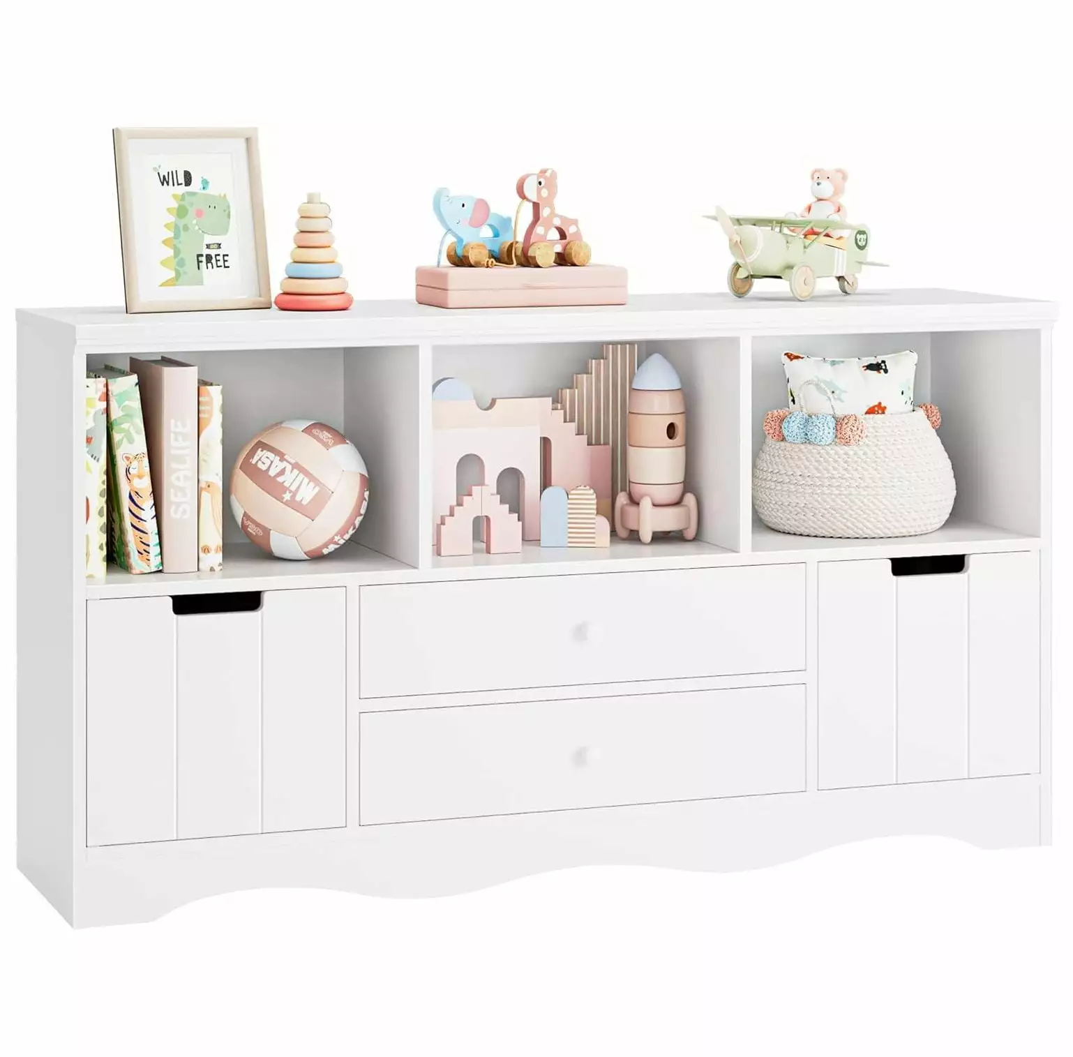 CodYinFI 51.2 Large Toy Storage Organizer 2 Drawers 3 Cubbies Kids Bookshelf Playroom
