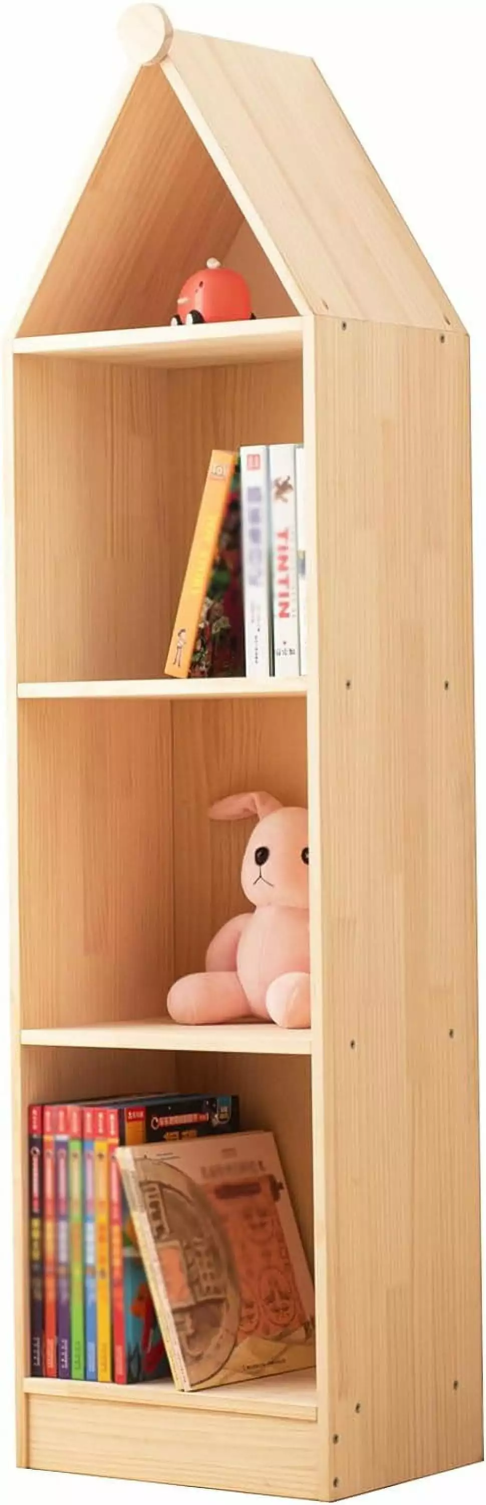 3 Tier Storage Cabinet Organizer Wooden Kids Bookshelf Toy Shelf Open Display Cabinet Natural DONFU