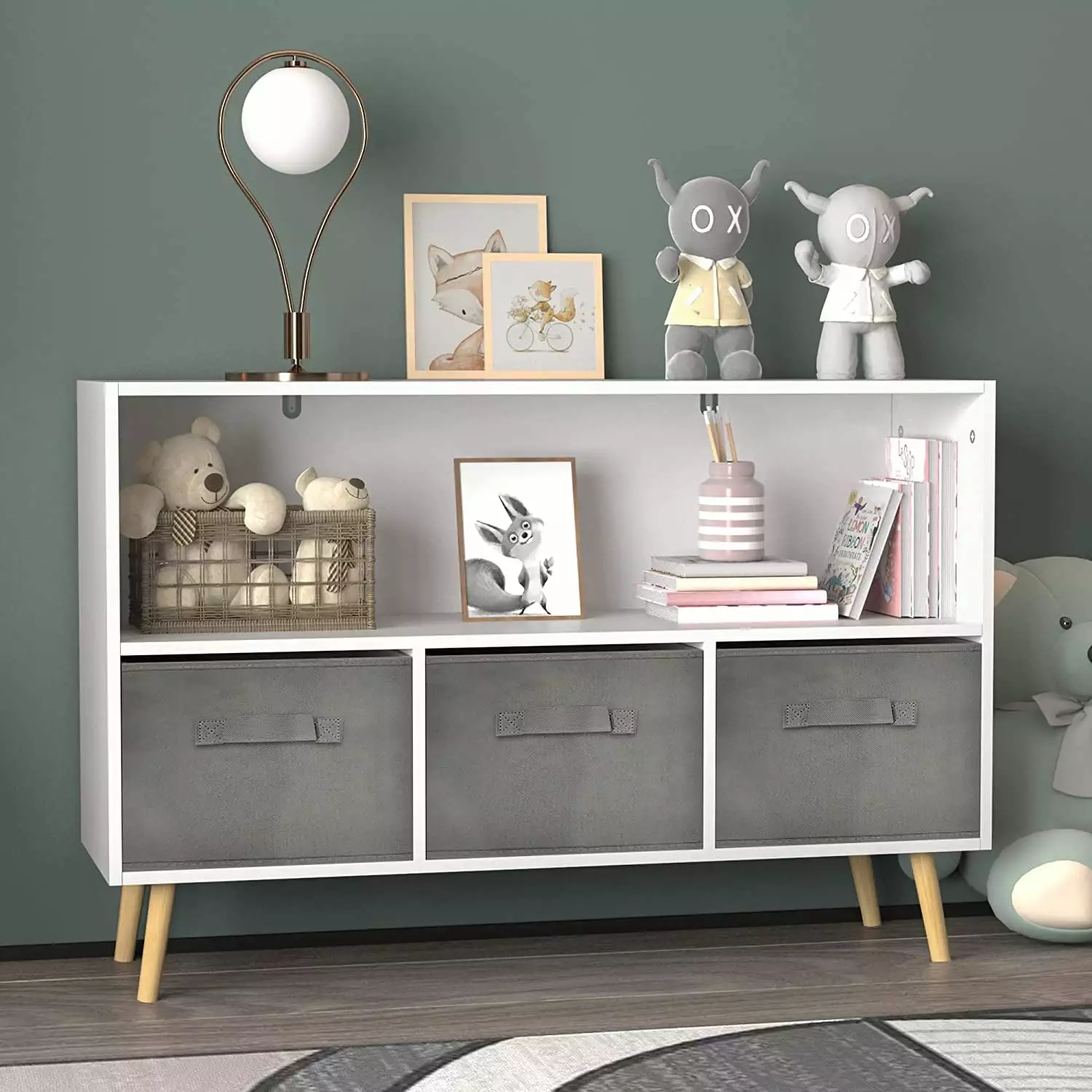 Kids Low Bookcase 3 Collapsible Fabric Drawers Toy Storage Cabinet Organizer Classroom Playroom NJ