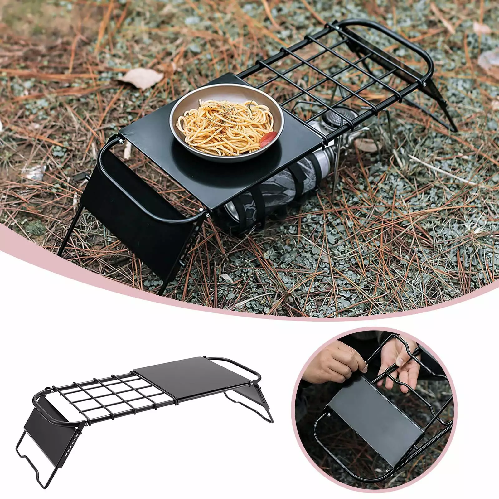 Outdoor Scalable Grid Table Stove Stand Adjustable Height Metal Folding Table Tea Table Spice Rack