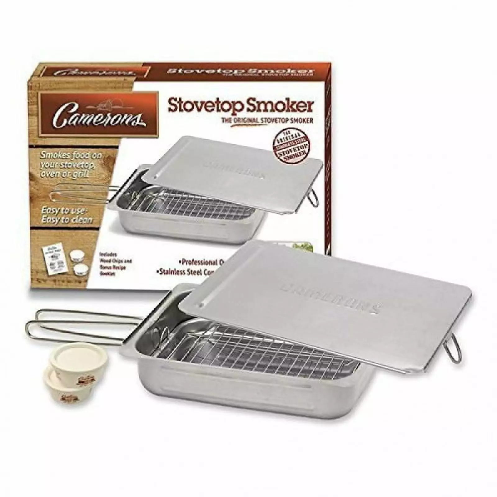 Stovetop Smoker Stainless Steel Indoor or Outdoor Smoker Recipe Guide and Wood Chips Camerons