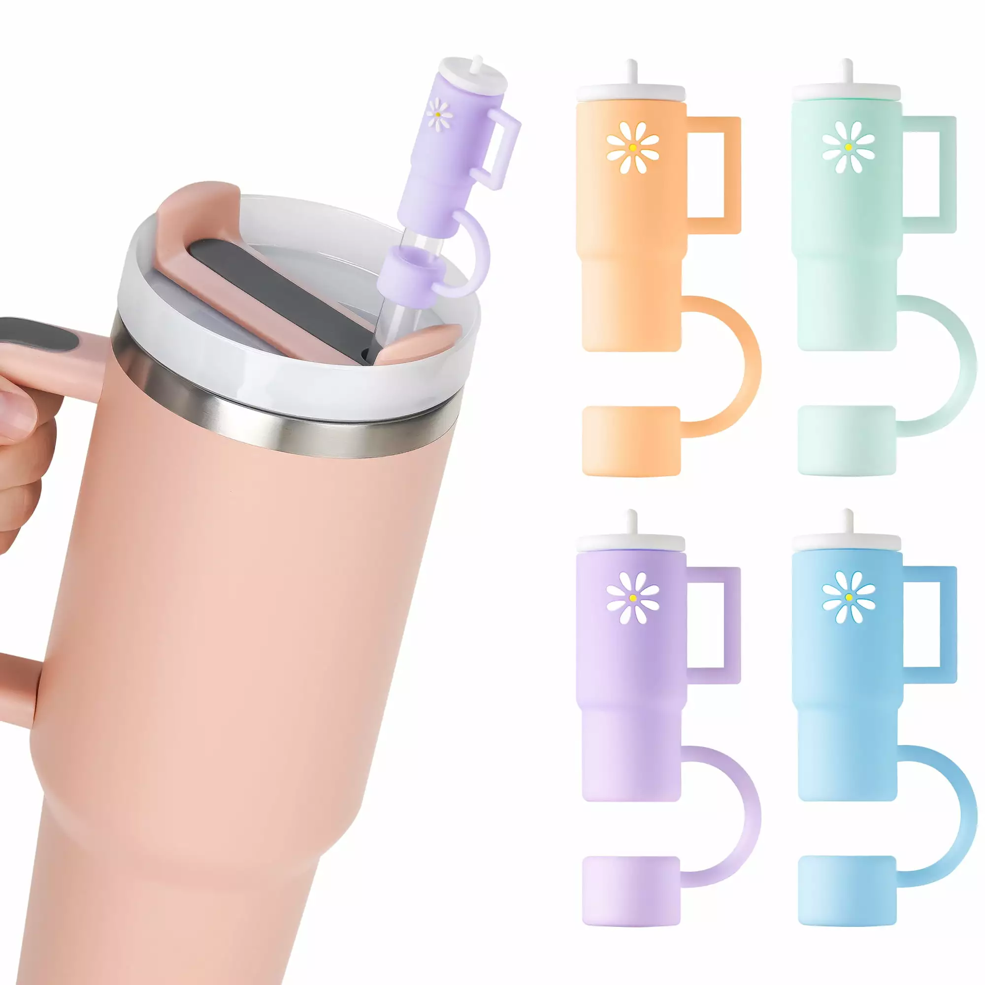 NiHome 4Pcs Silicone Straw Cover Cap Fit Stanley 30 oz 40 oz Quencher H2.0 Cup
