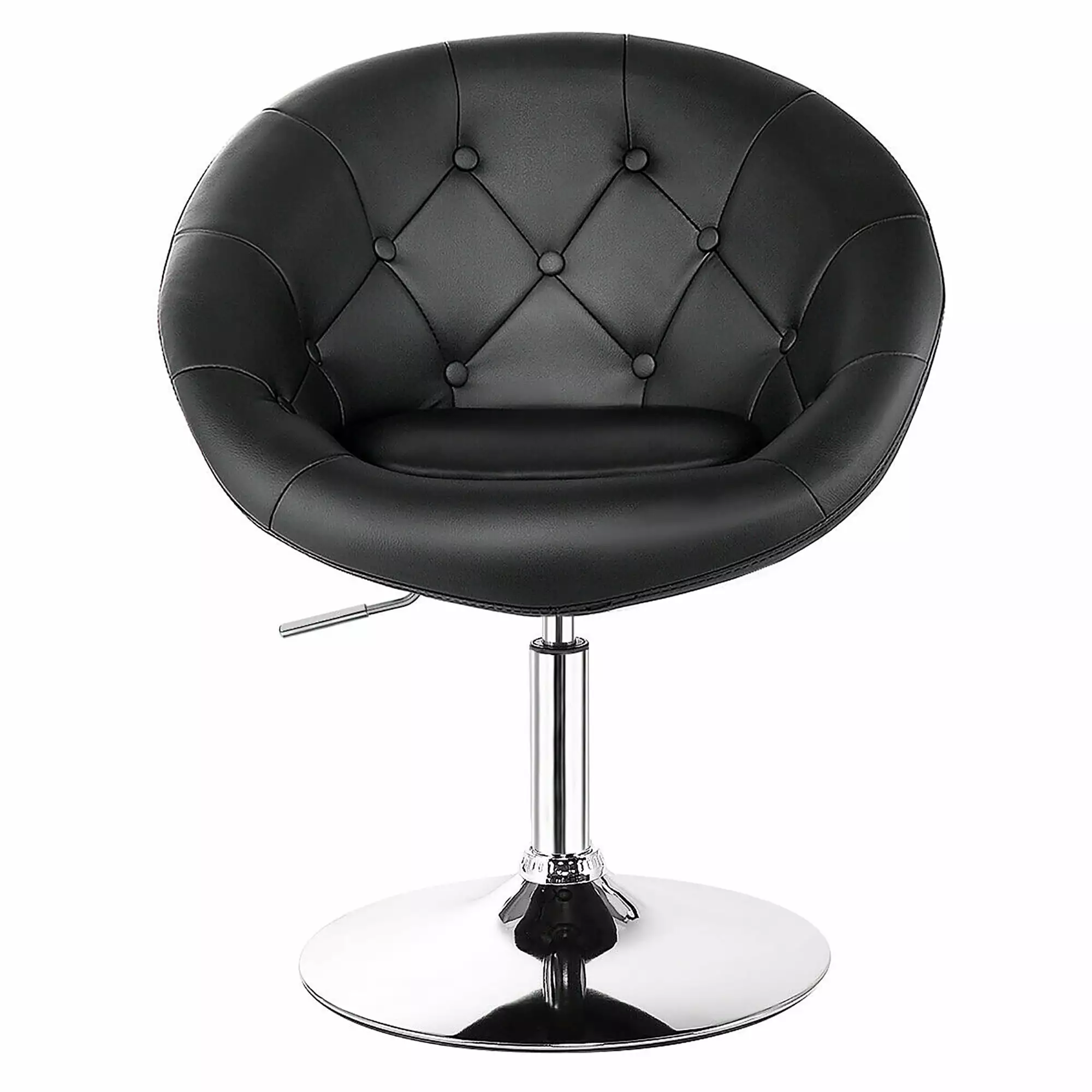 Costway 1PC Accent Chair Adjustable Modern Swivel Round Tufted Back PU Leather Black