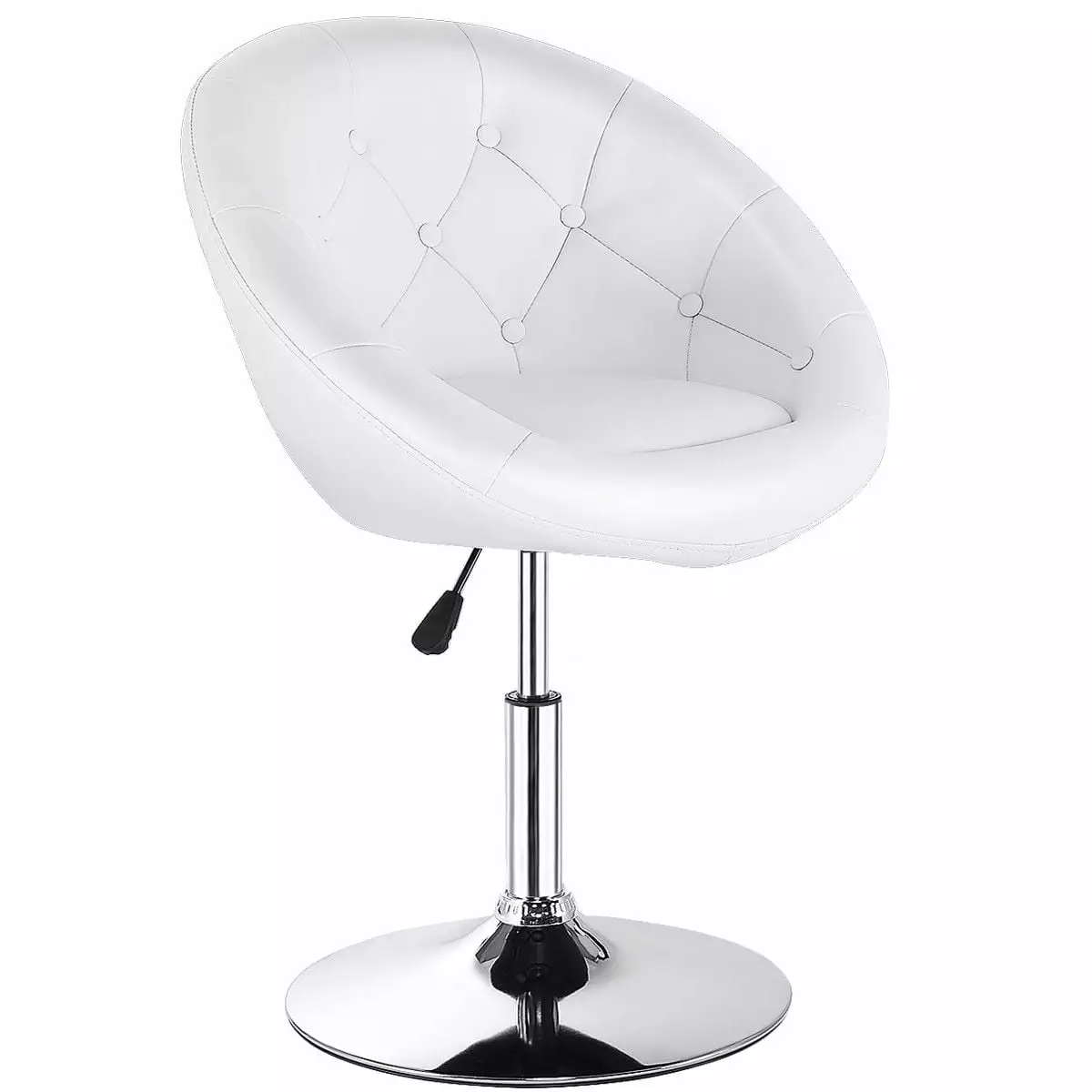 Costway 1PC Adjustable Round Swivel Tufted Back Accent Chair PU Leather White Modern