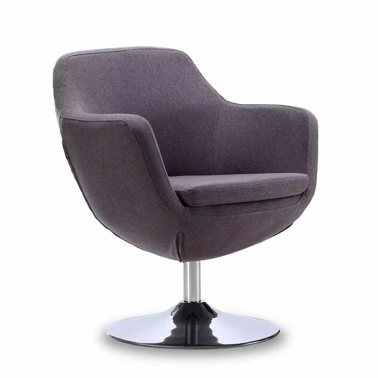 Caisson Grey and Polished Chrome Twill Swivel Accent Chair Contemporary Living Room Manhattan Comfort