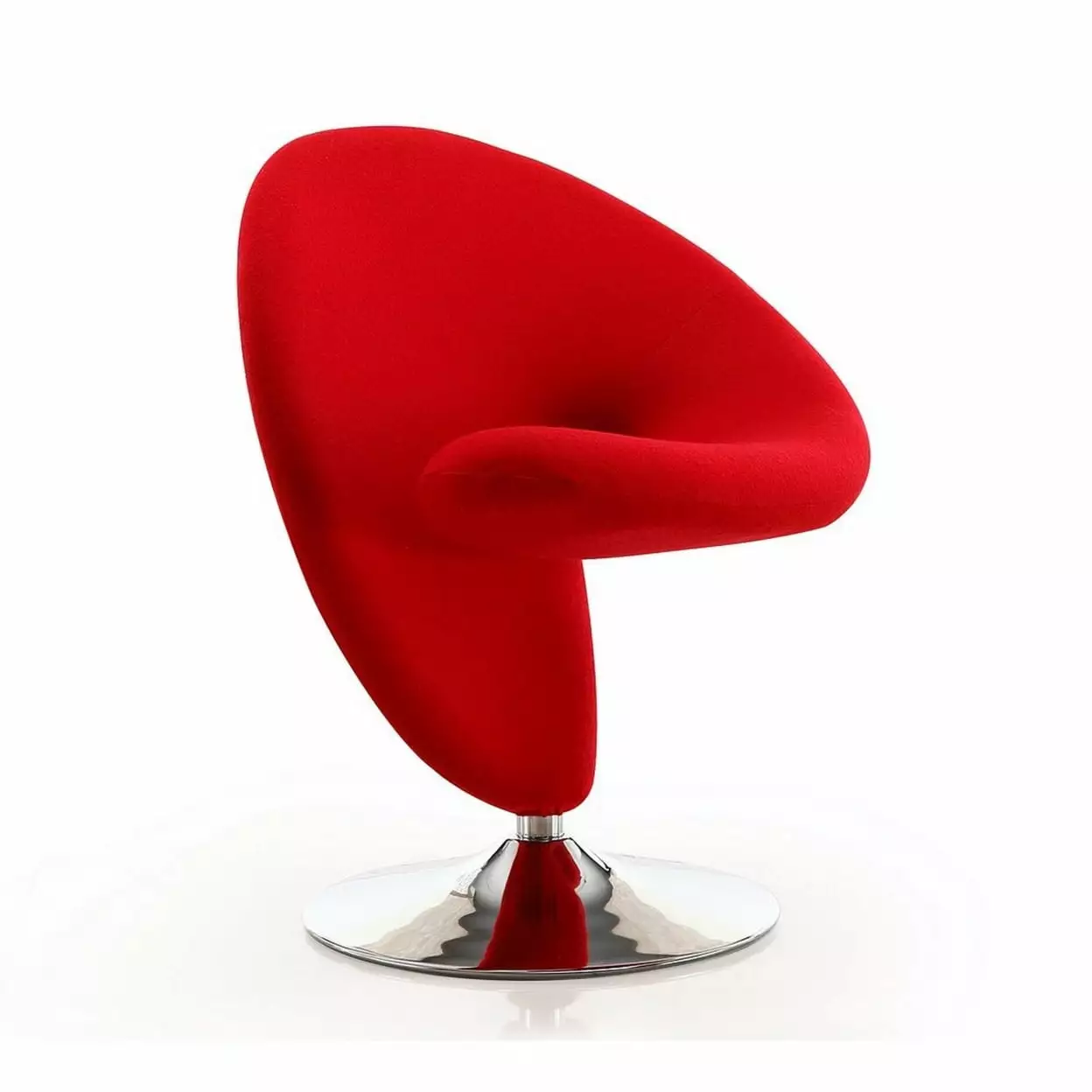 Curl Red and Polished Chrome Wool Blend Swivel Accent Chair Modern Design Manhattan Comfort