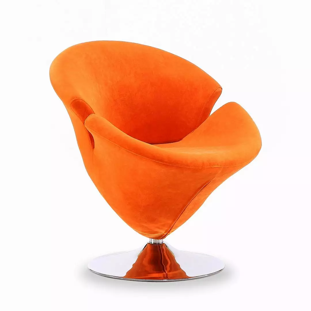 Manhattan Ease Tulip Velvet Swivel Accent Chair Orange Chrome Mid Century Design Manhattan Comfort