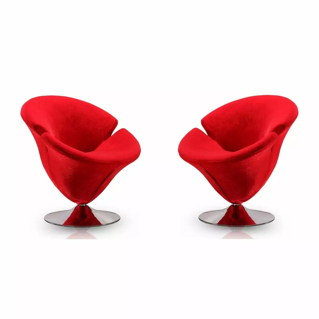 Tulip Red and Polished Chrome Velvet Swivel Accent Chair Set 2 Living Room Furniture Manhattan Comfort