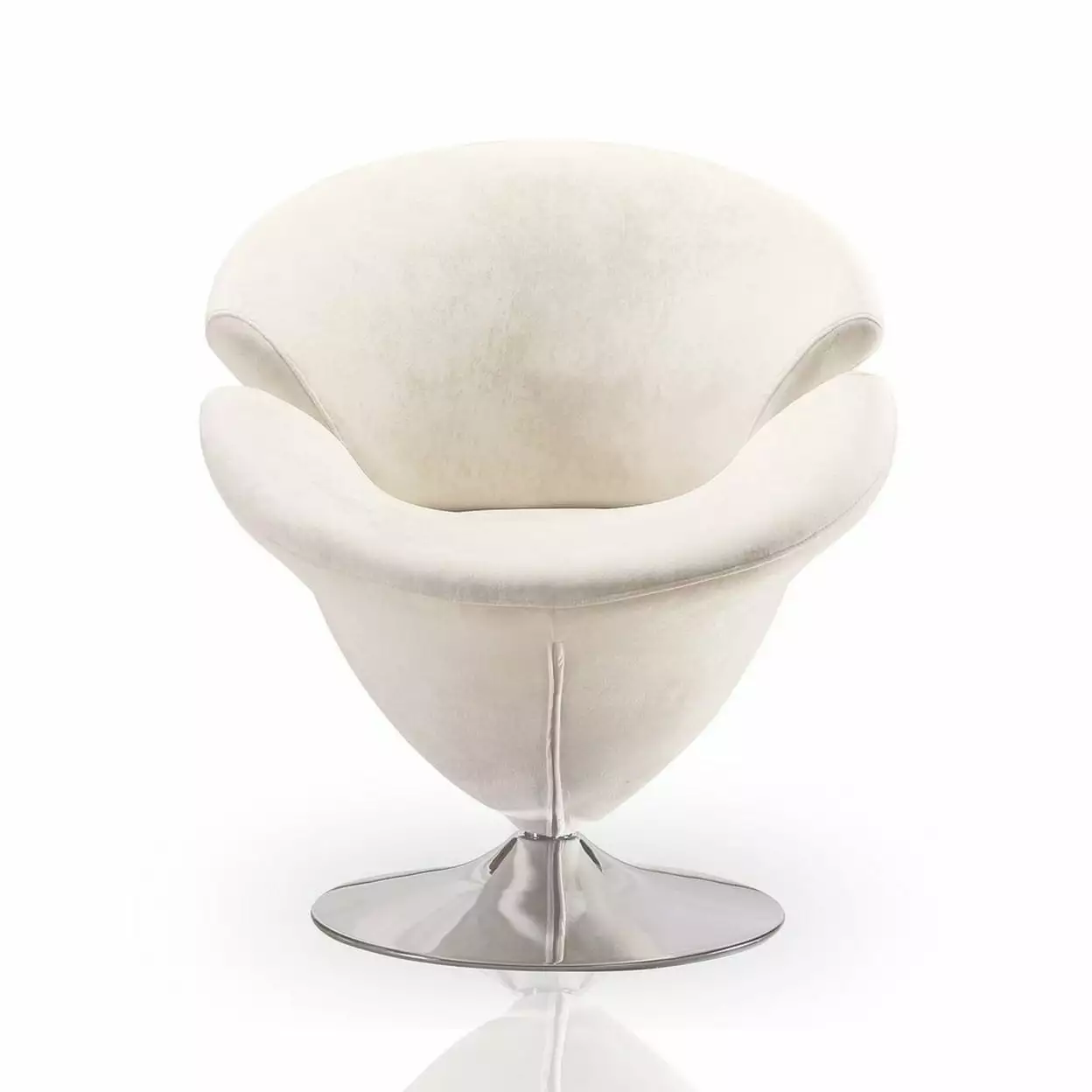 Tulip White and Polished Chrome Velvet Swivel Accent Chair Mid Century Modern Design Manhattan Comfort