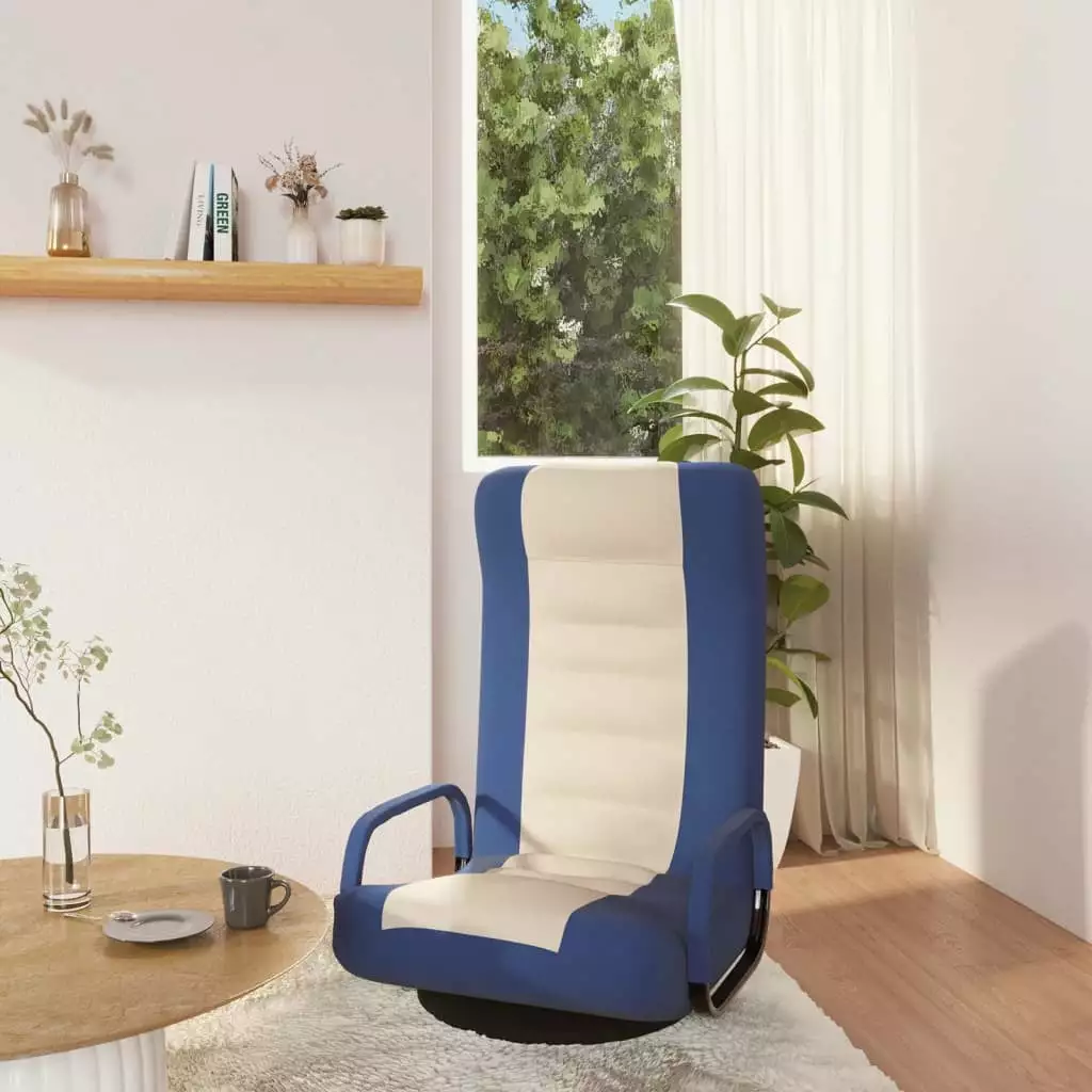 Adjustable Swivel Floor Chair Comfort Padding Blue Cream Fabric Living Room Gaming Relaxation Ergonomic Seat funchic