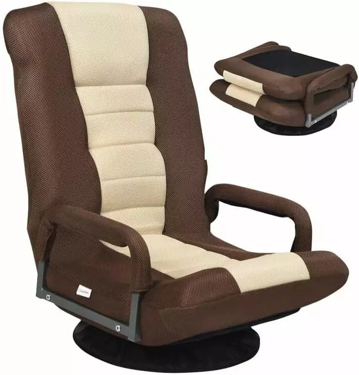 360 Degree Swivel Floor Chair Adjustable Backrest Lumbar Support Armrest Foldable Lazy Sofa Chair TV Reading Gaming YoJoFHM