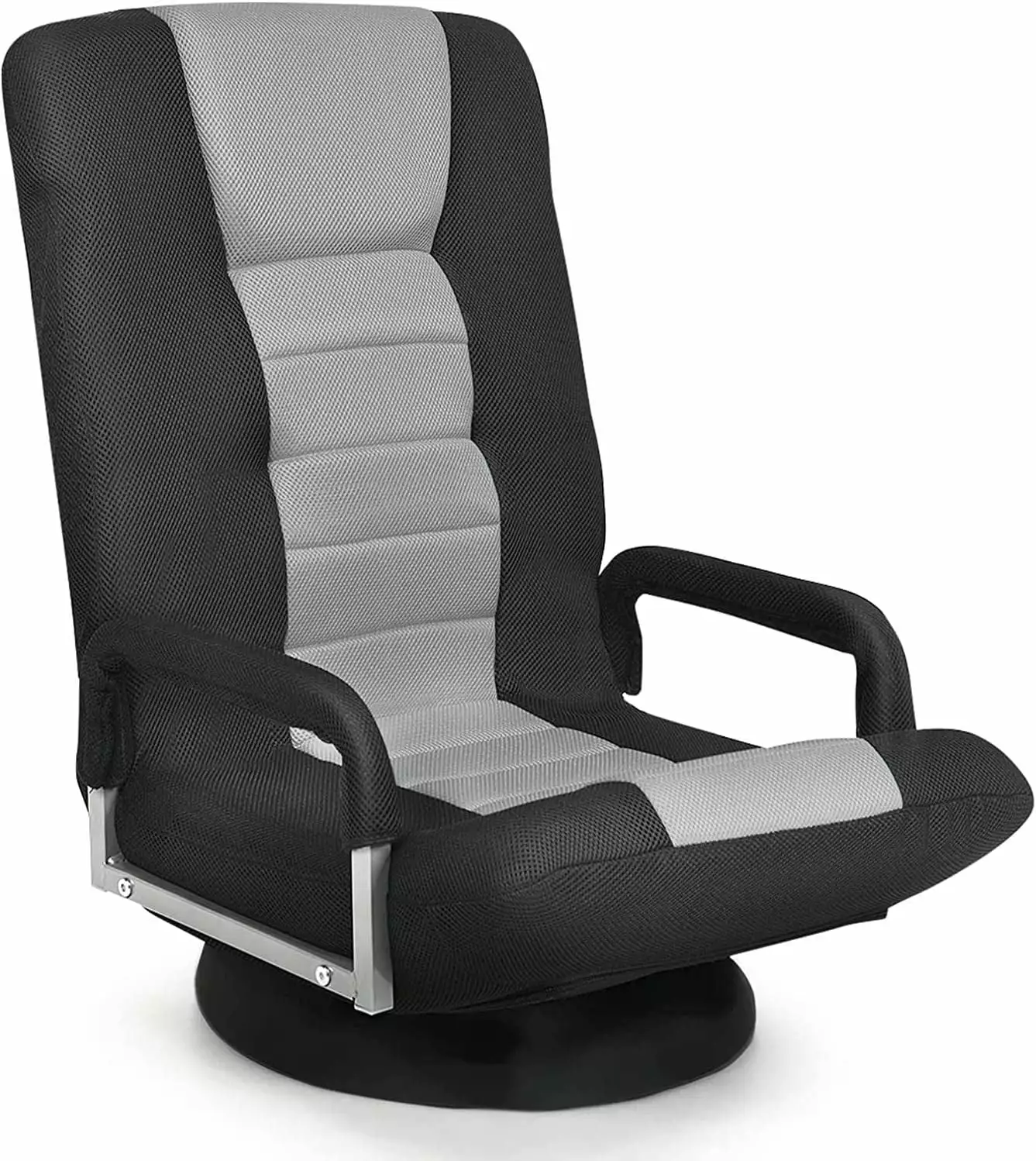 360 Degree Swivel Gaming Floor Chair Armrests - 6-Position Adjustable Grey/Black WRP