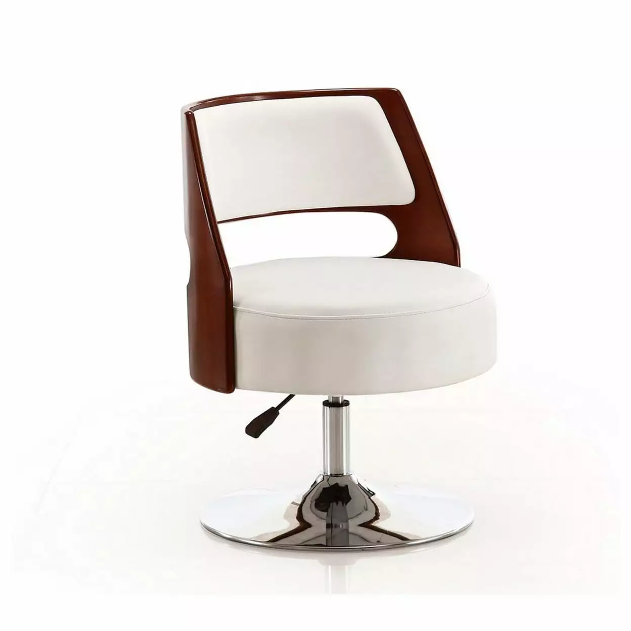 Salon White and Polished Chrome Faux Leather Adjustable Height Swivel Accent Chair Manhattan Comfort