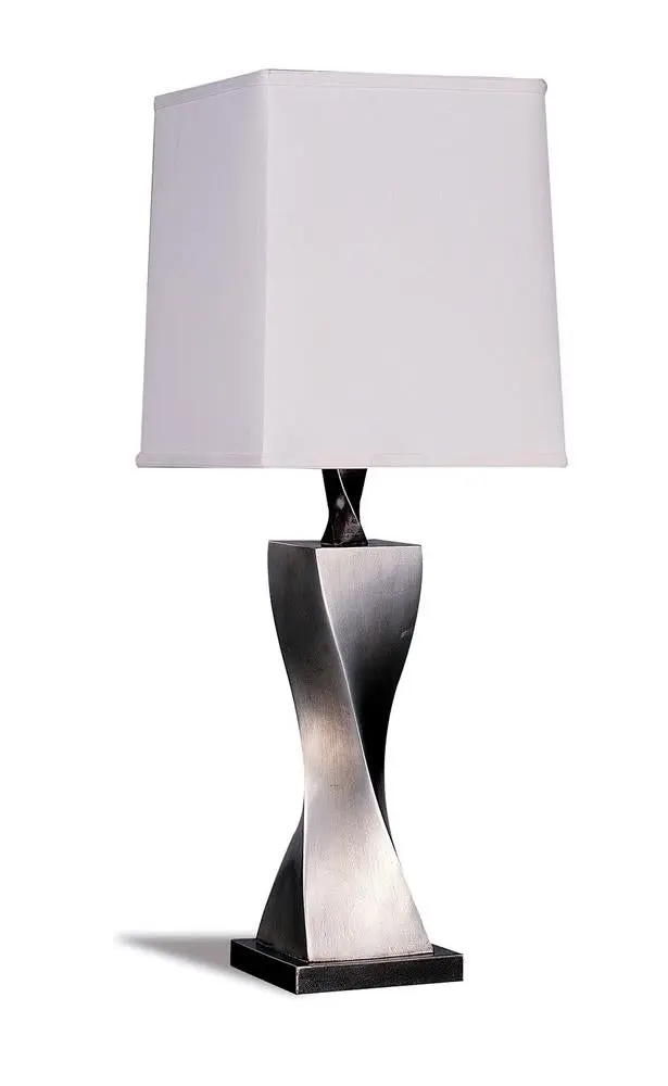 Keene Square Shade Table Lamps White and Antique Silver Set 2